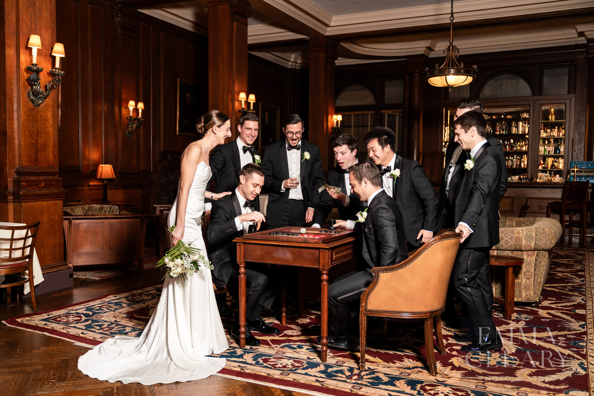 The groom and the groomsmen are playing
