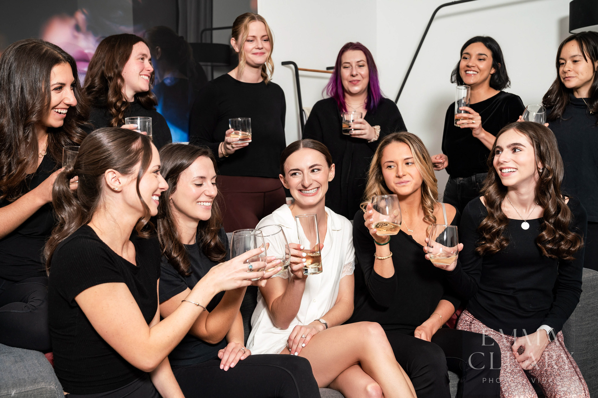 The bride and bridesmaids celebrate