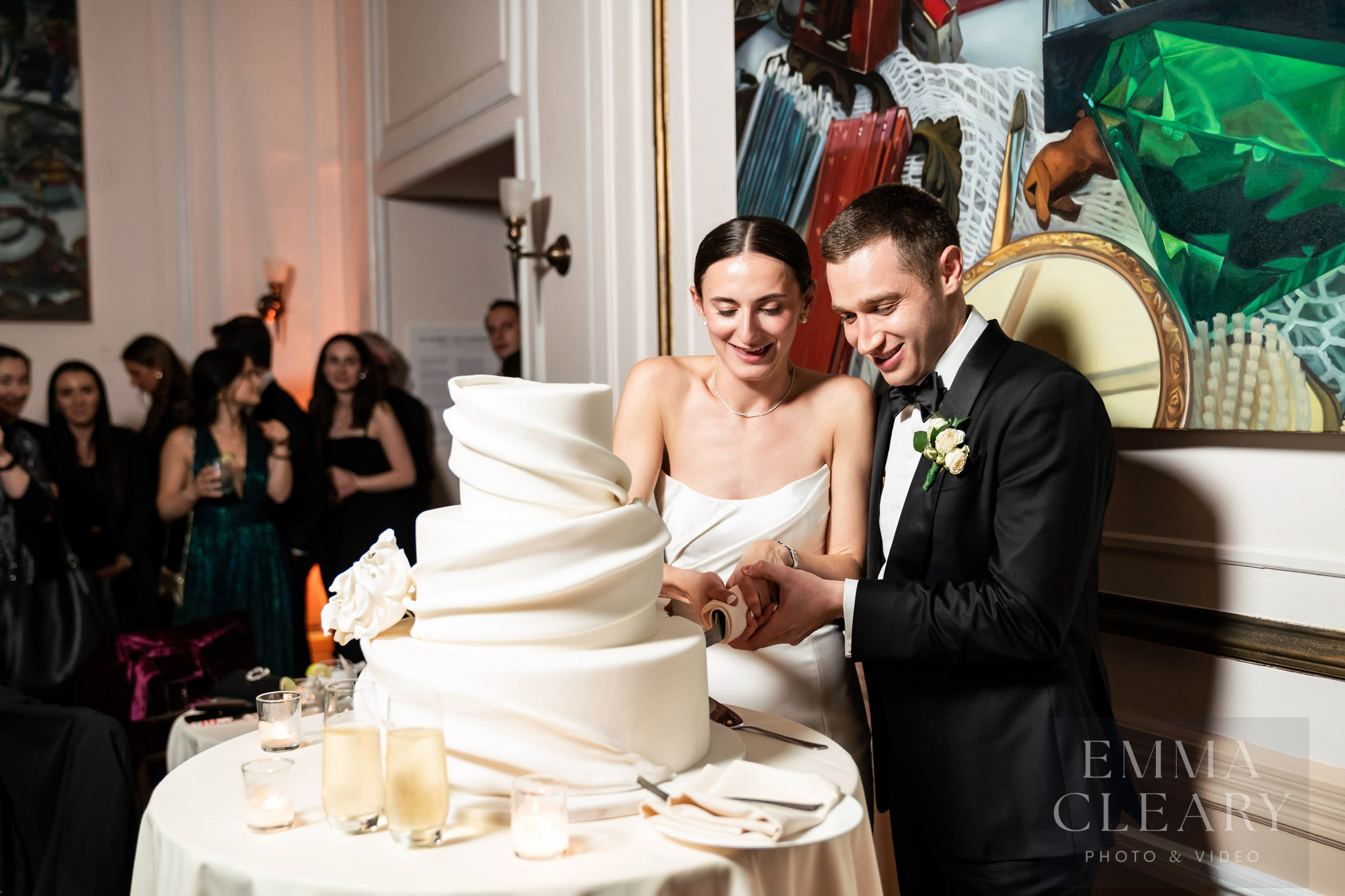 Cutting a wedding cake