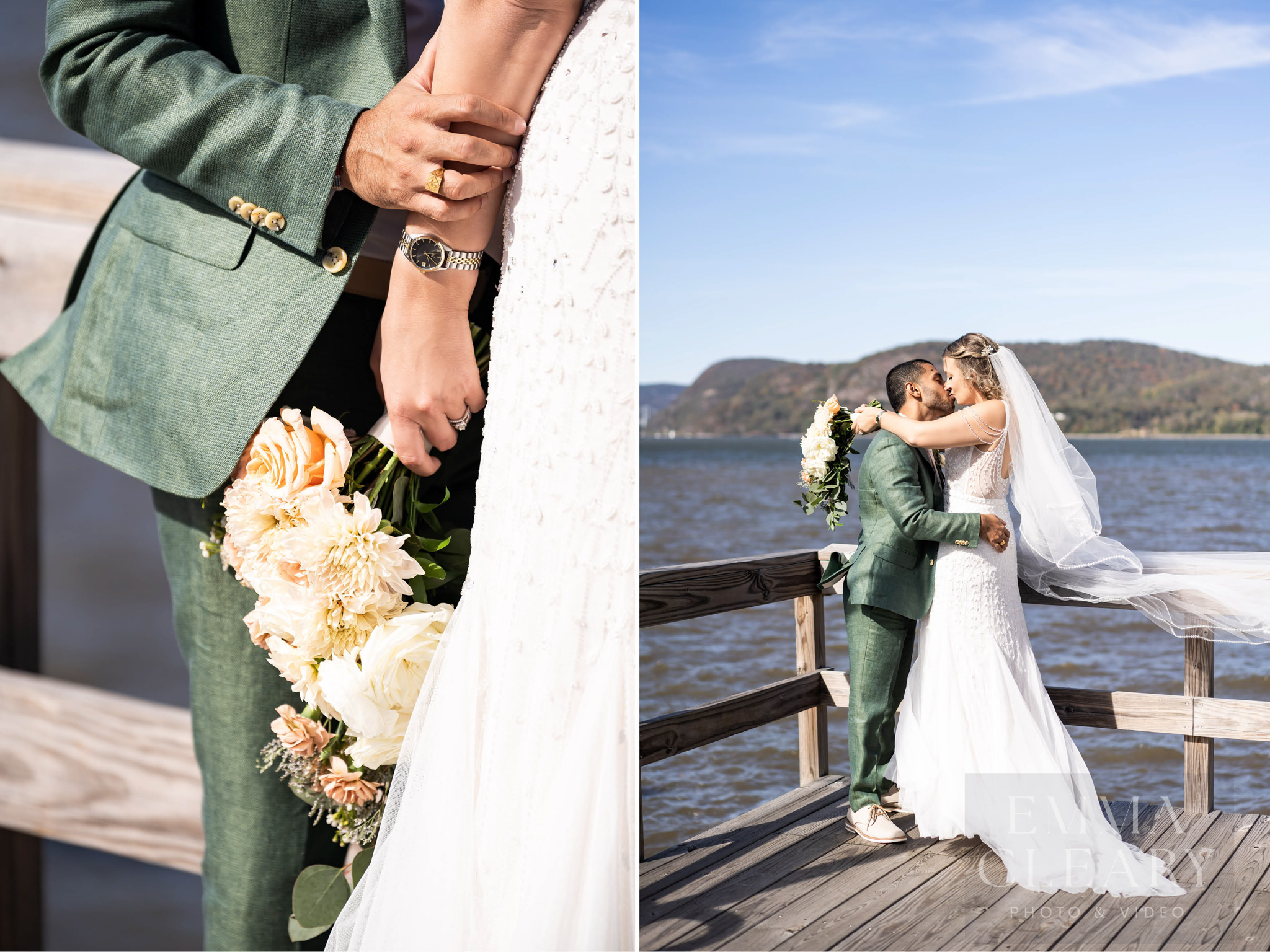 Wedding kiss with river view