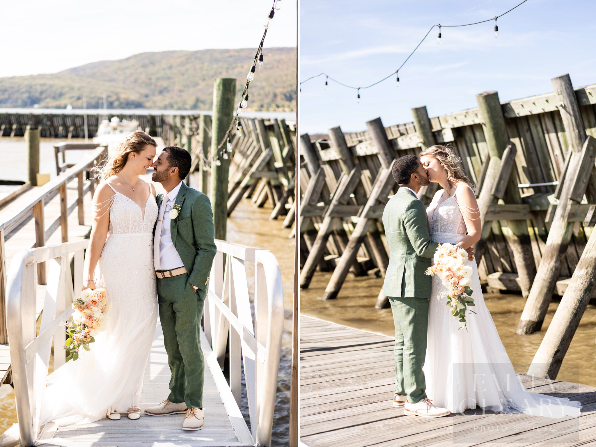 Wedding photo of a couple kissing