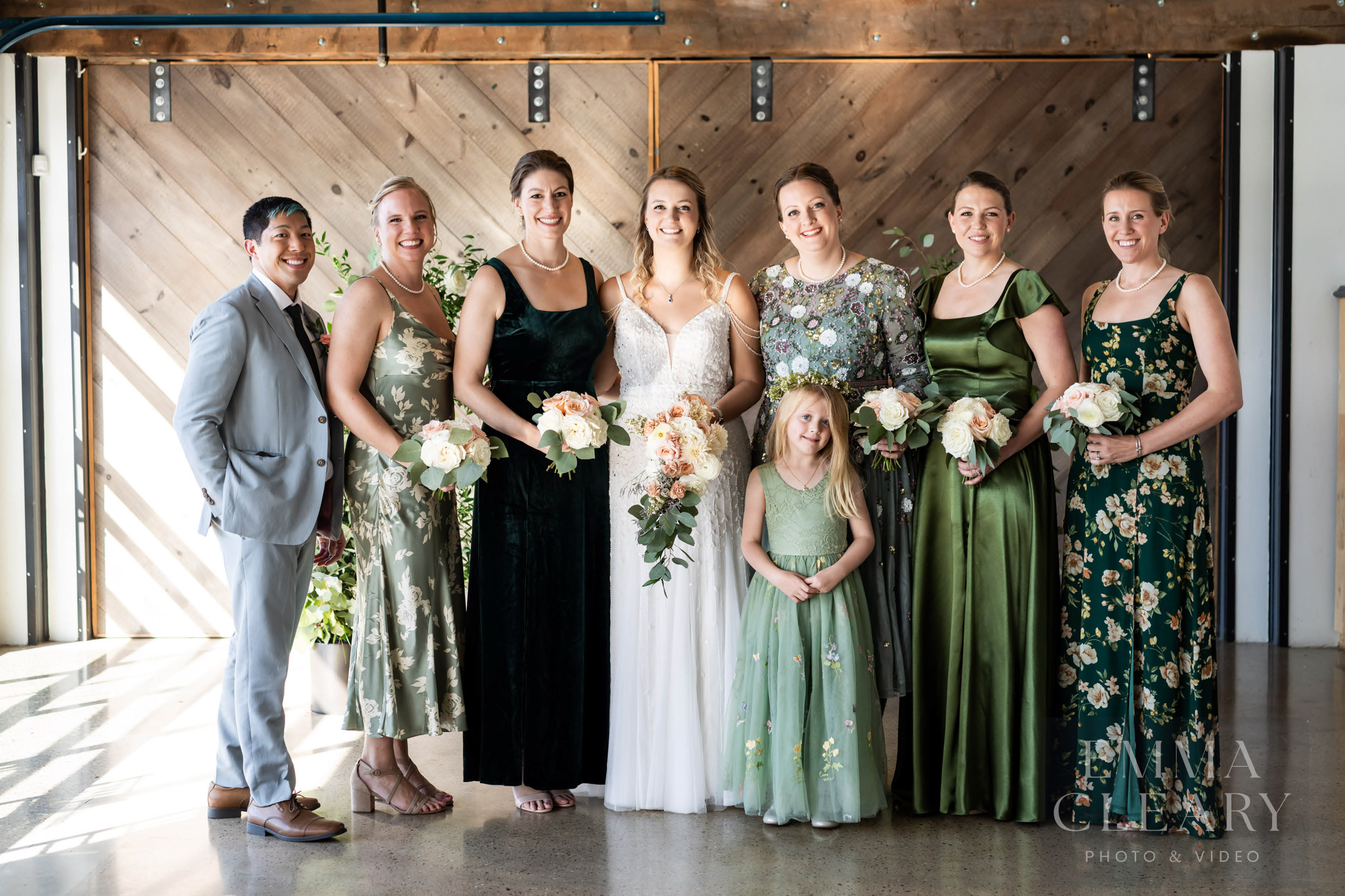Bride and bridesmaids and mom