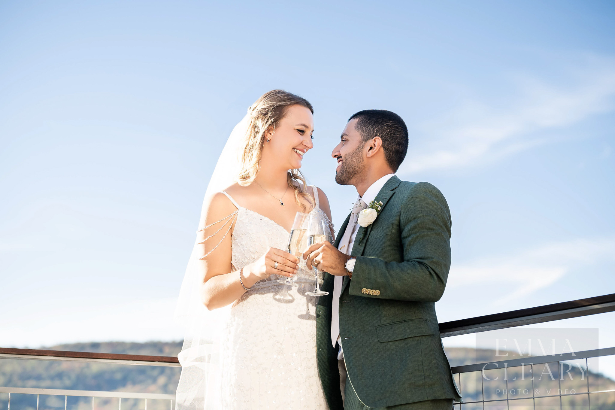 The bride and groom celebrate