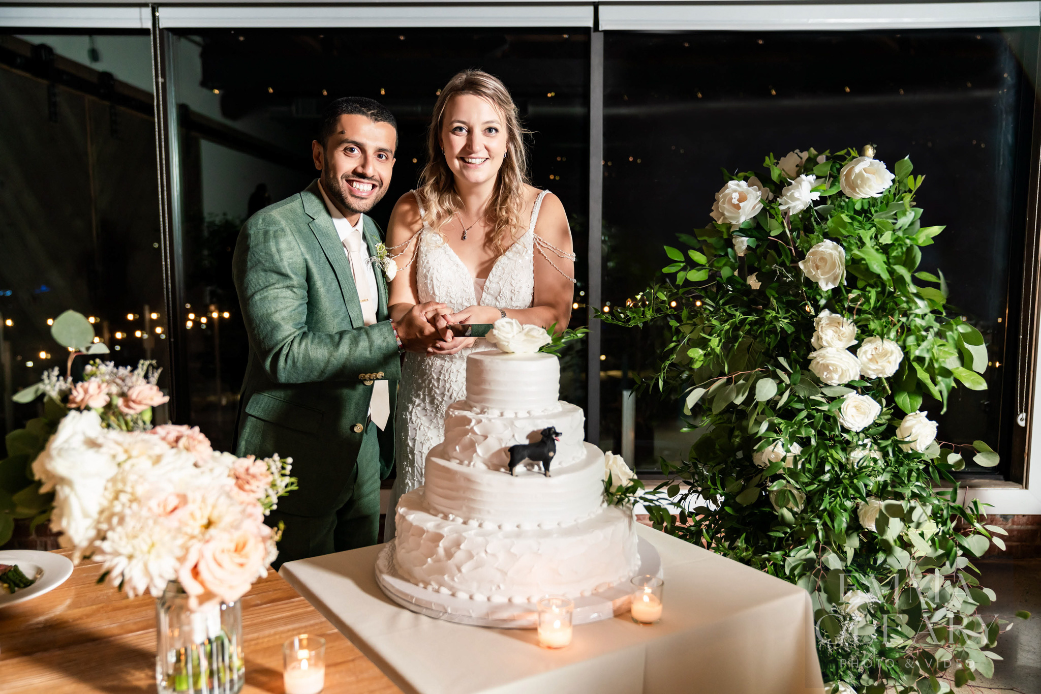 Cutting a wedding cake