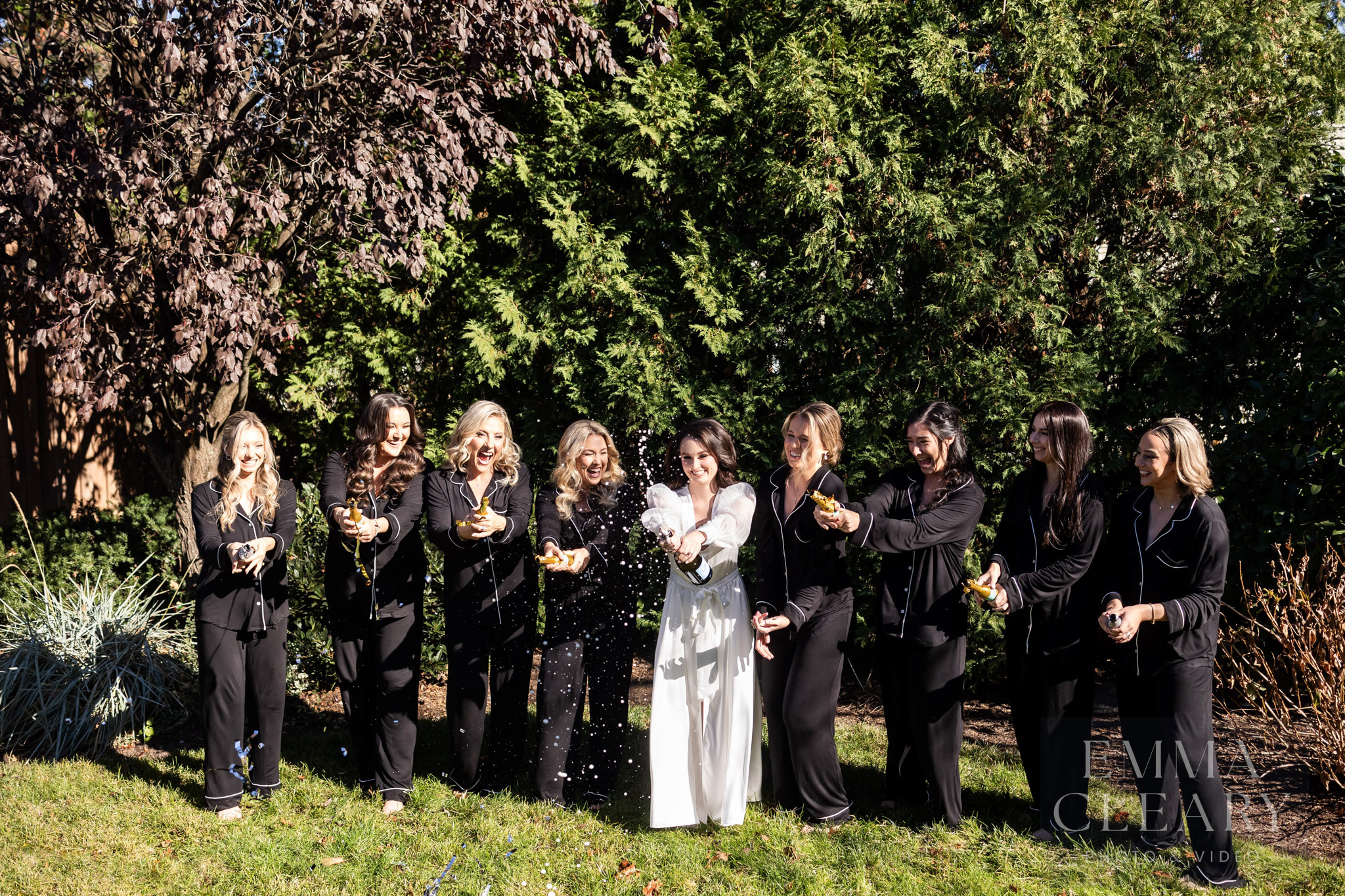 The bride and bridesmaids celebrate