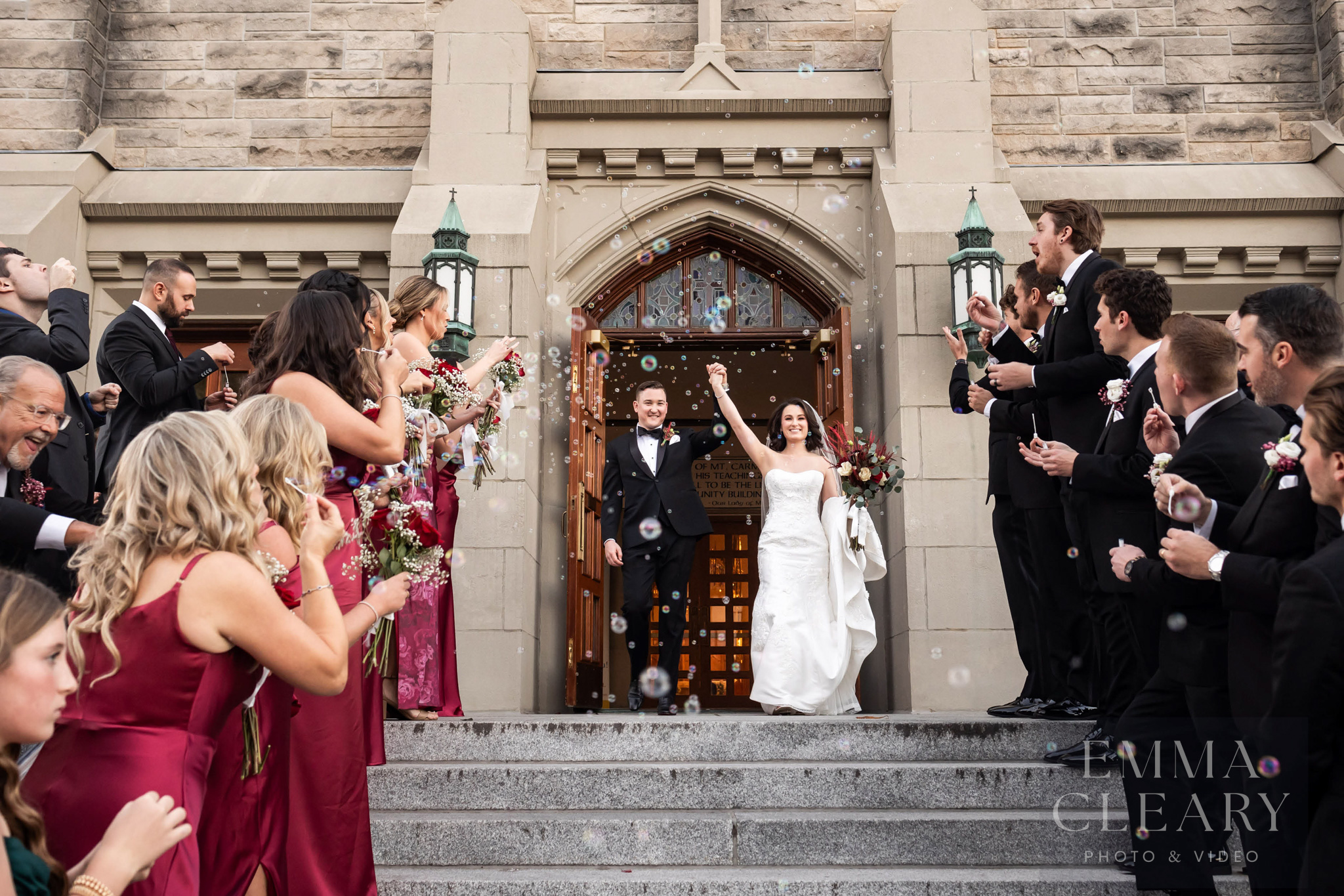 Wedding photo of the exit from the church