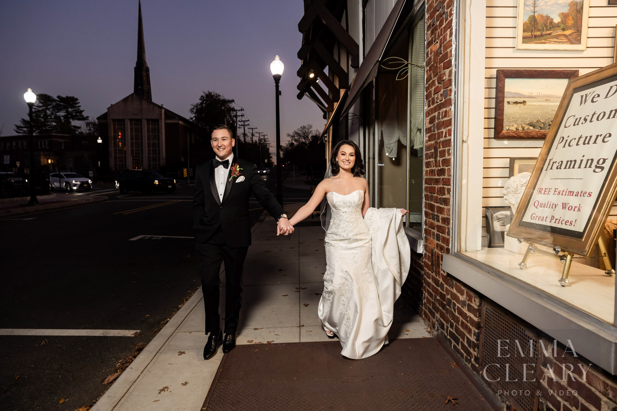 The bride and groom are walking