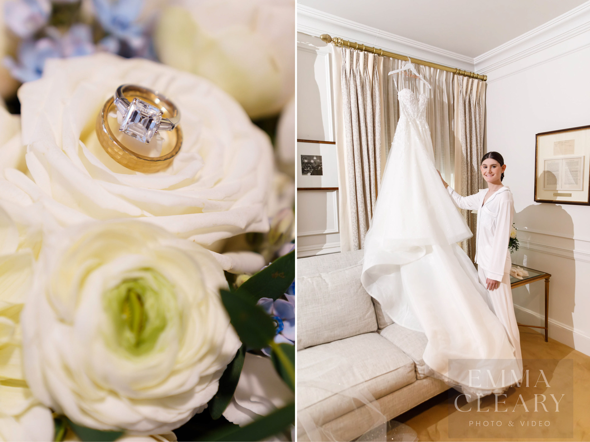 Bride, wedding dress and rings