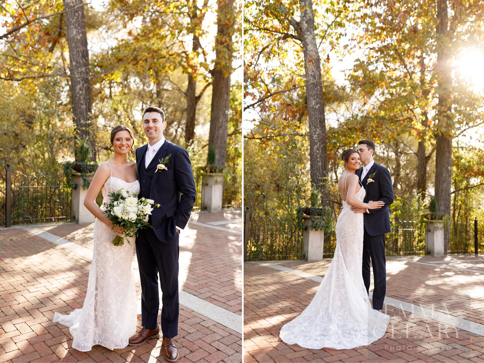 The groom kisses the bride