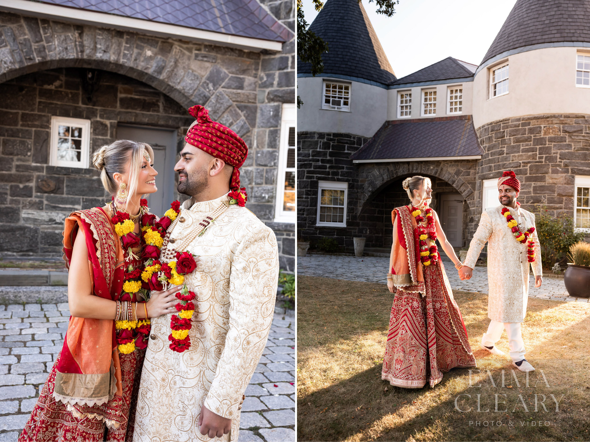 The bride and groom are walking