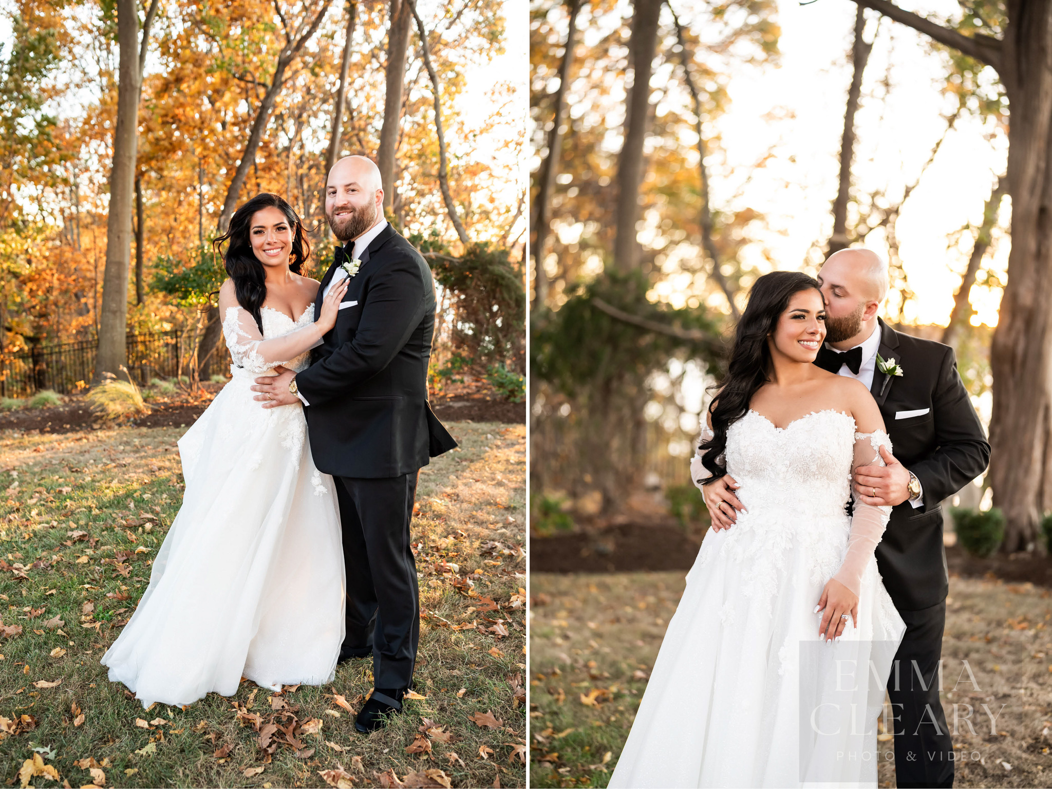 The groom kisses the bride