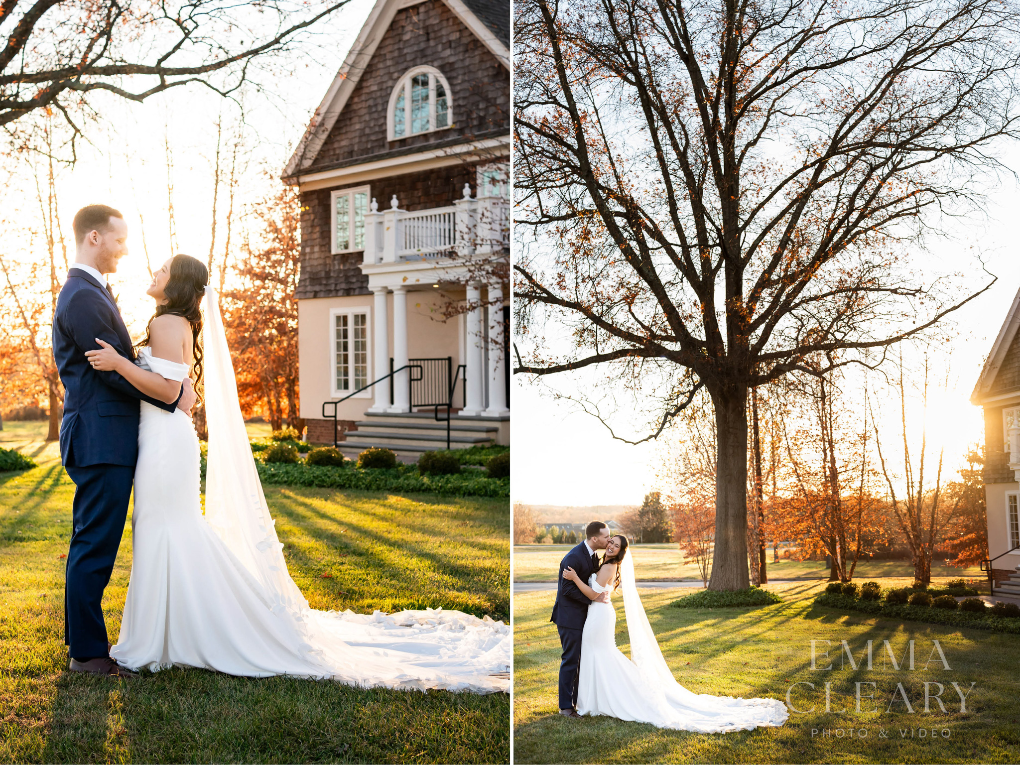 Sunset wedding kiss