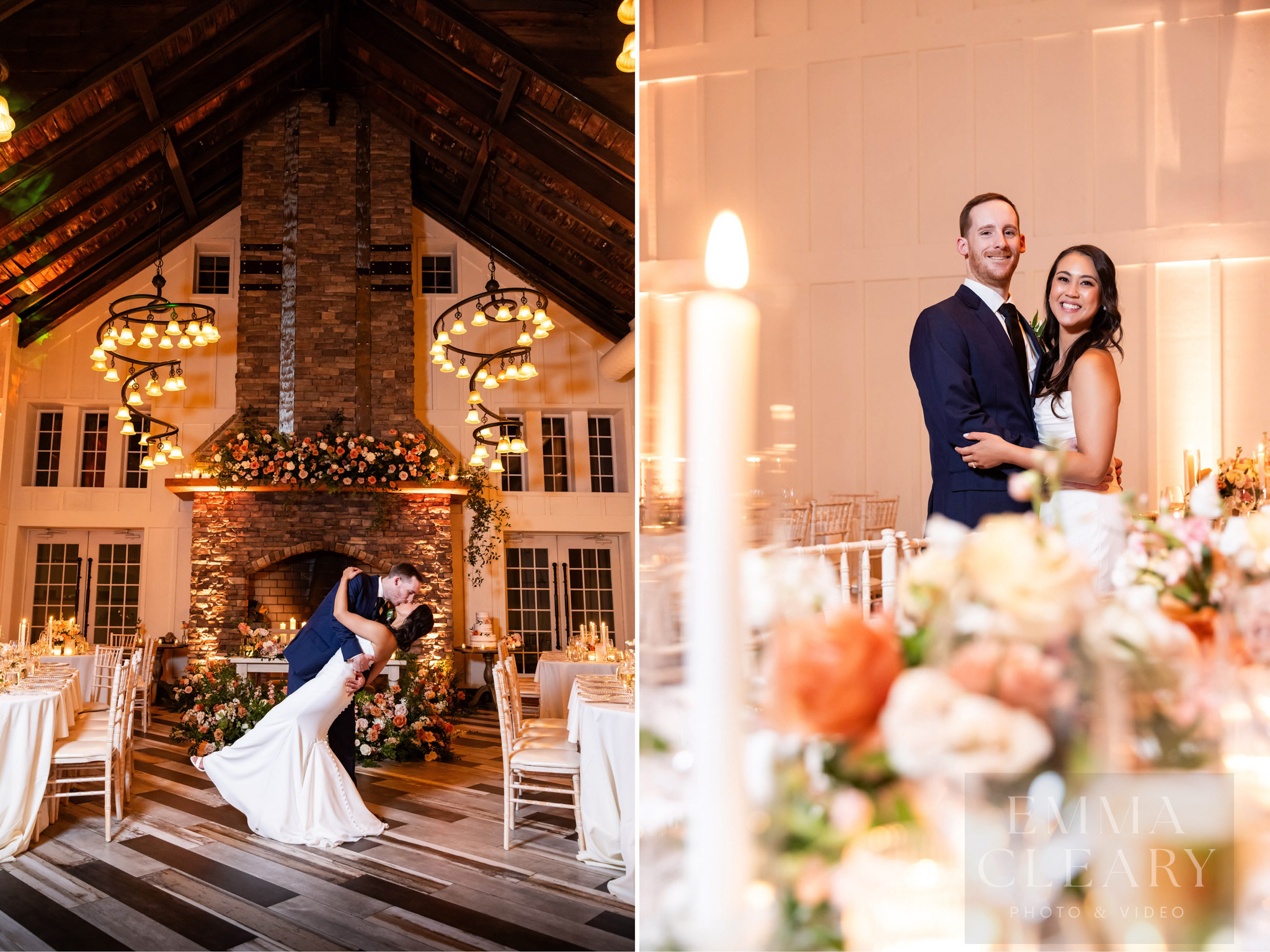 Wedding photo of a couple kissing