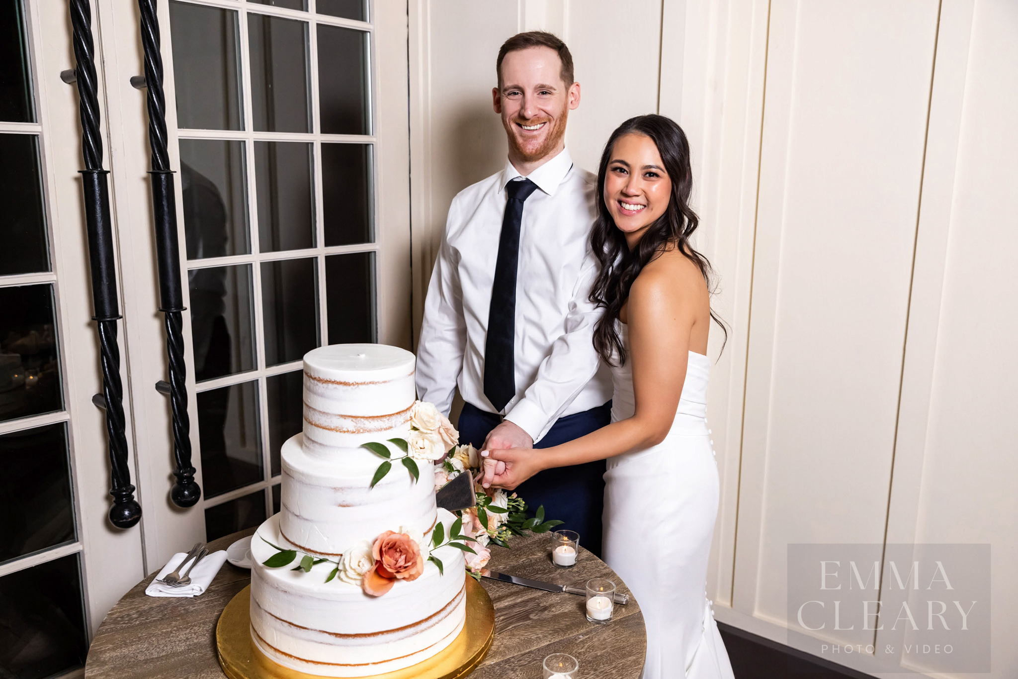 Cutting a wedding cake