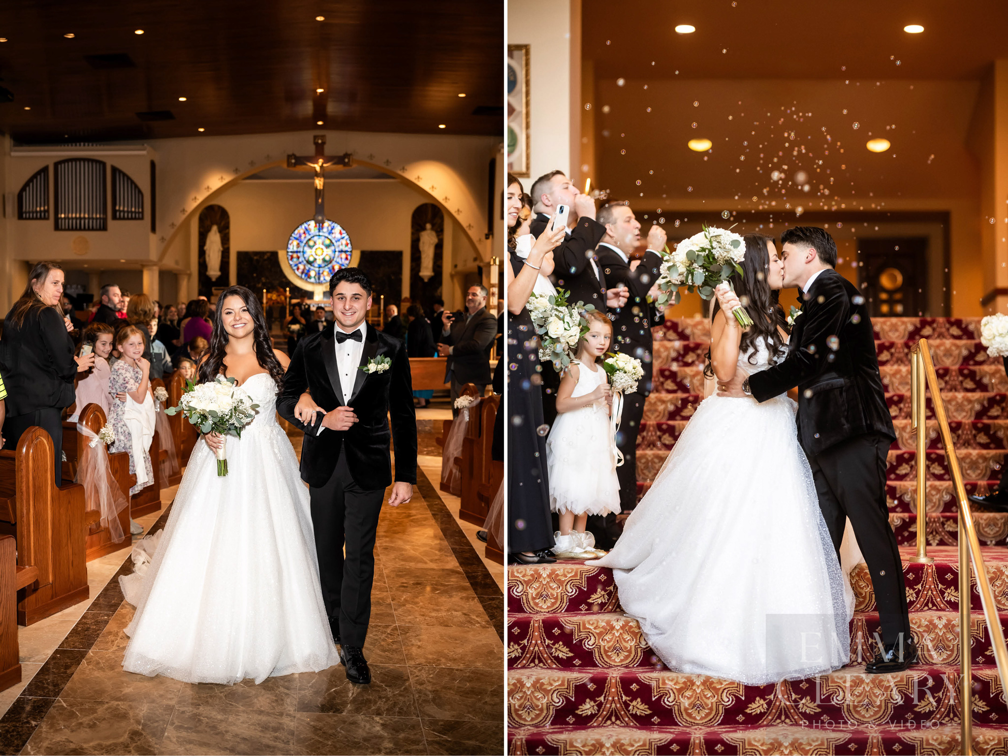 Wedding photo of a couple kissing