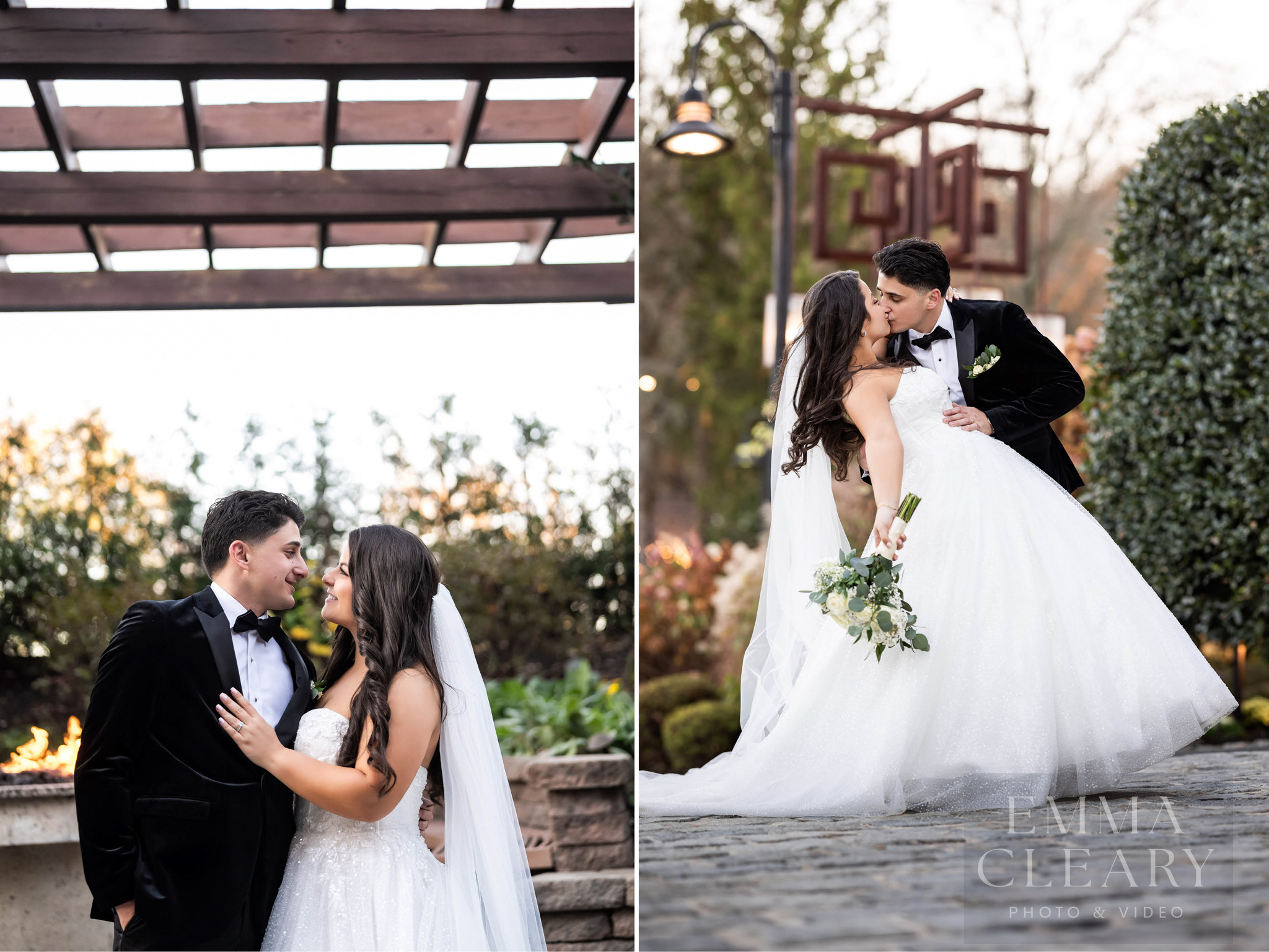 Wedding photo of a couple kissing