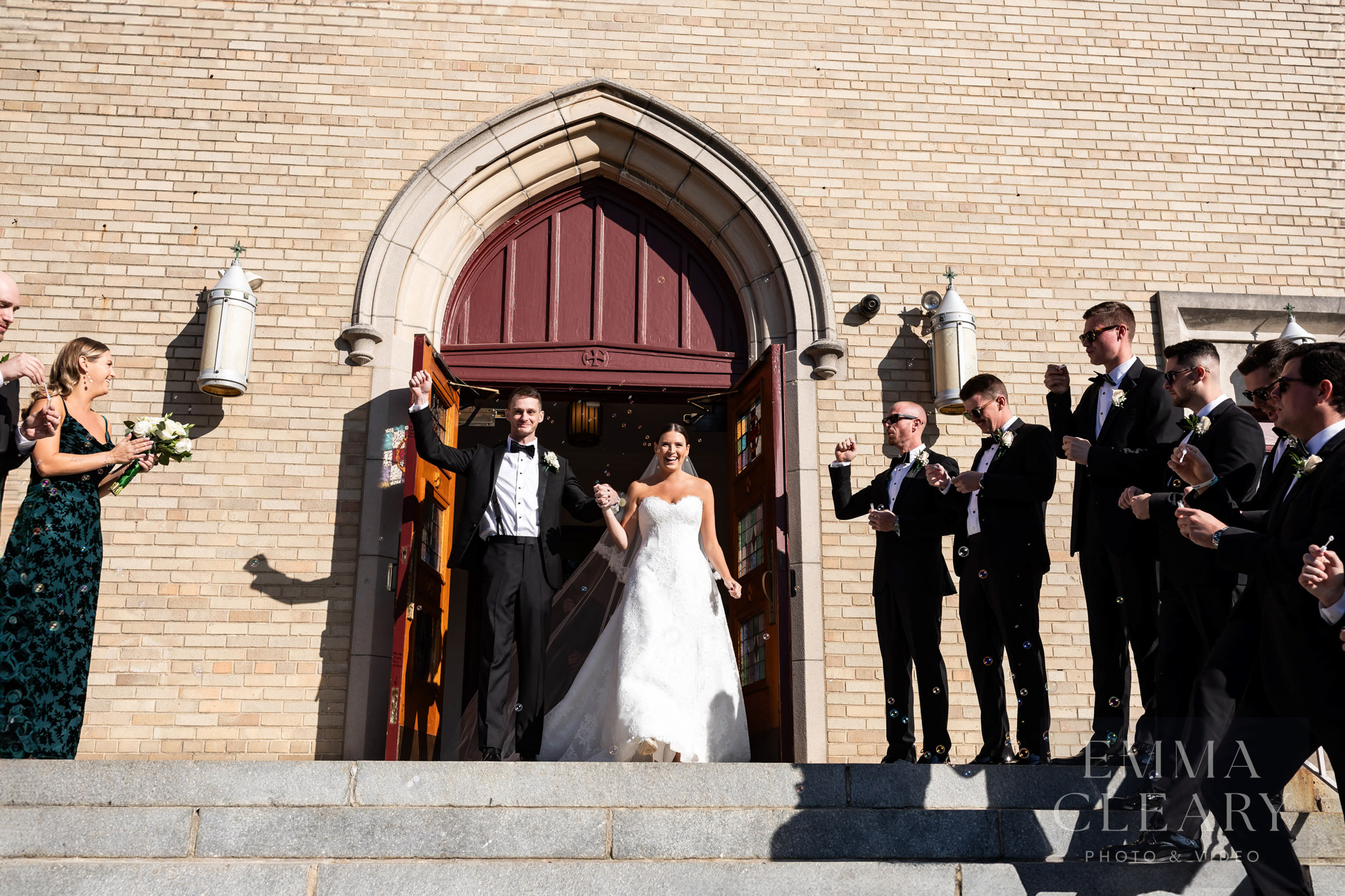 The bride and groom celebrate