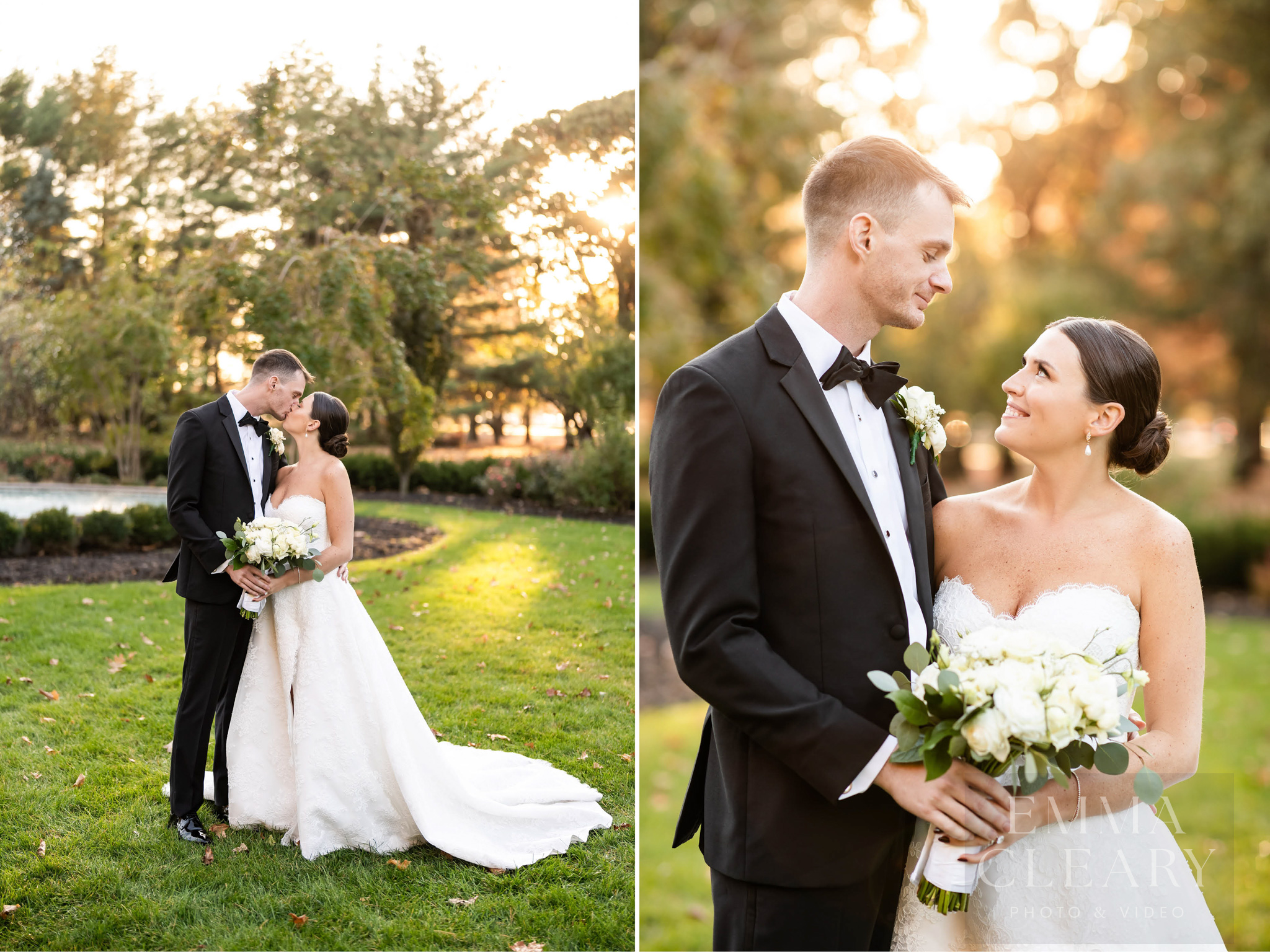 Wedding photo of a couple kissing