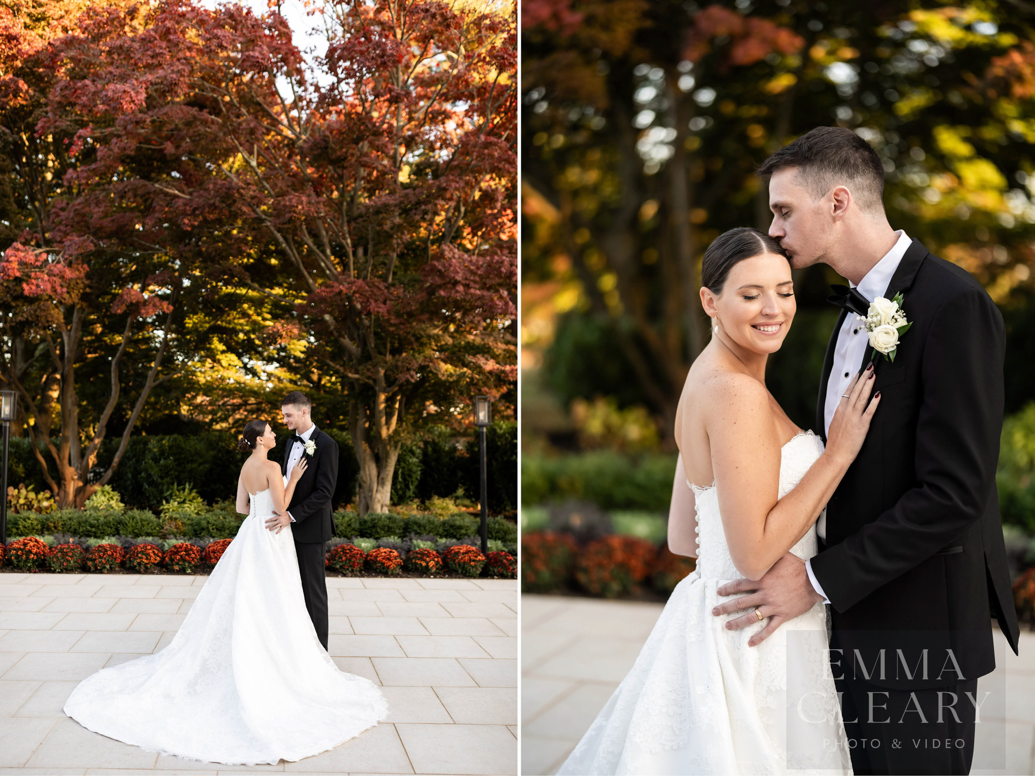 The groom kisses the bride