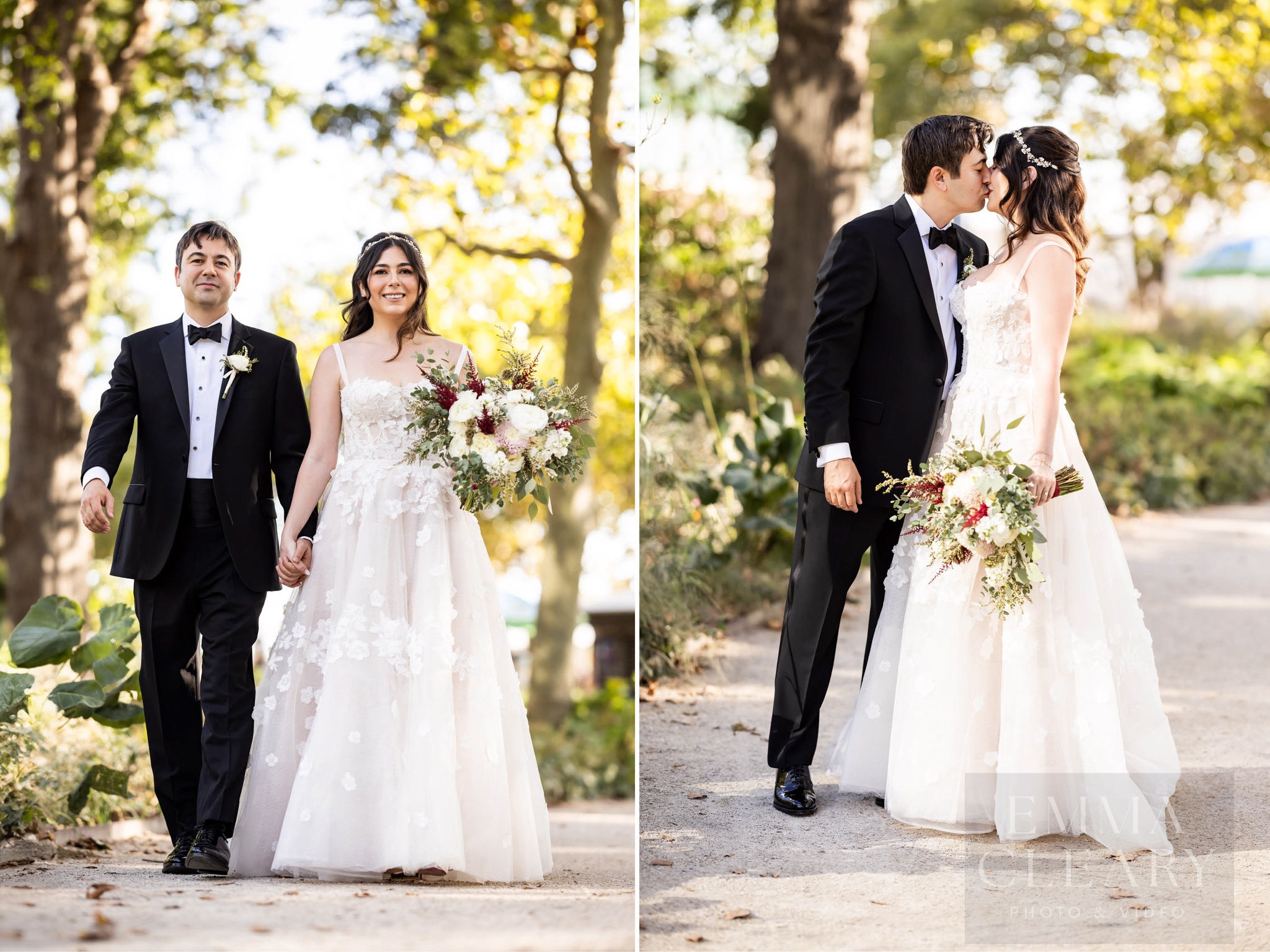 Wedding photo of a couple kissing