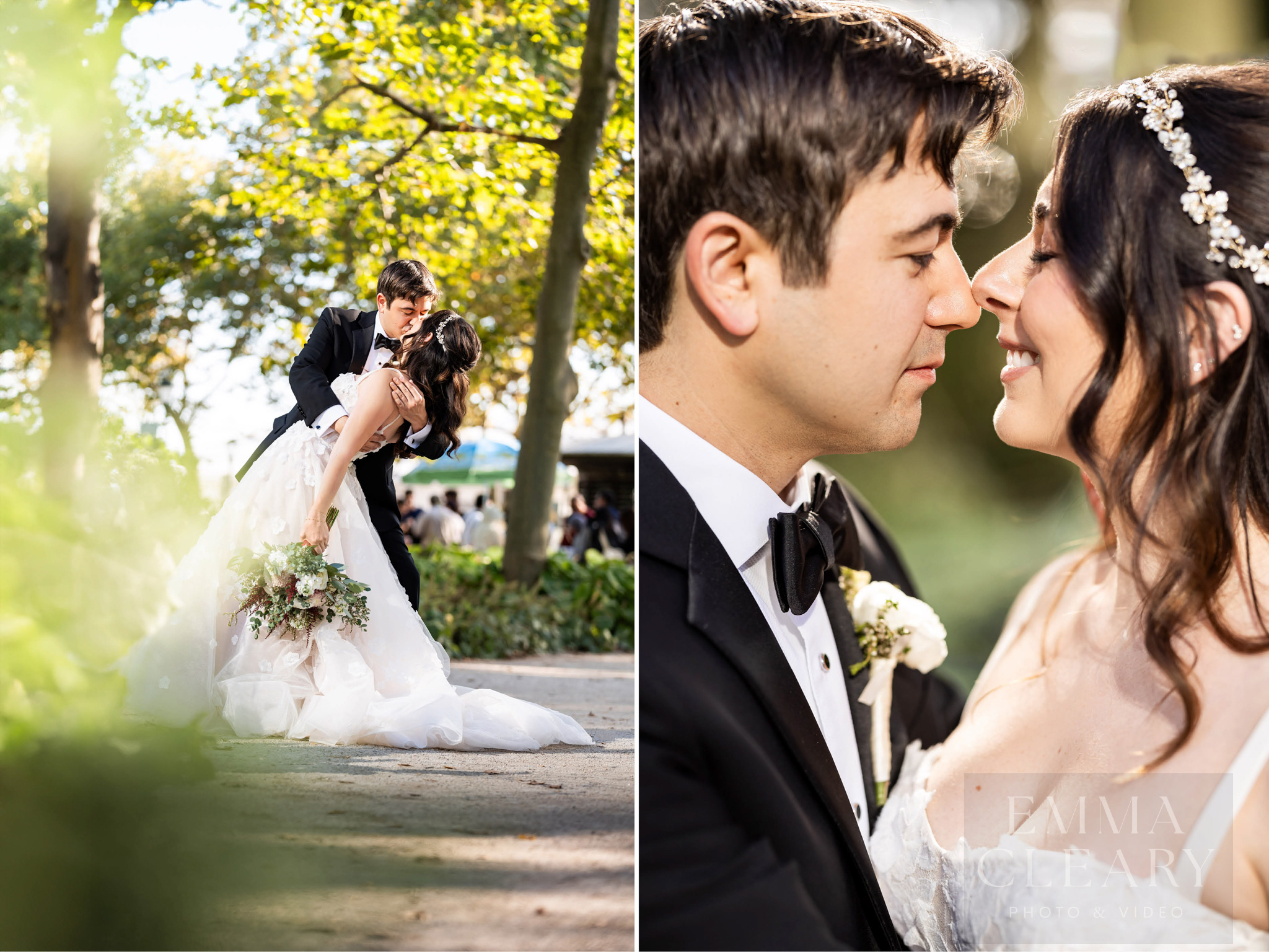 The groom kisses the bride