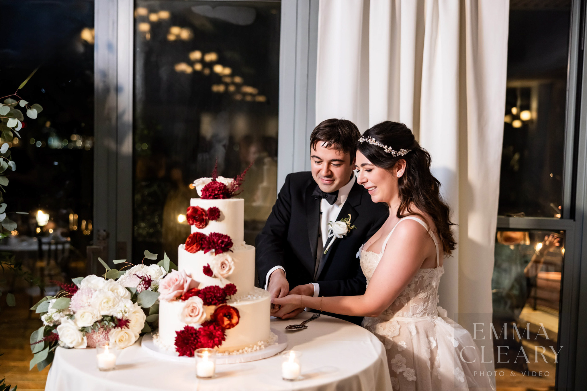 Cutting a wedding cake