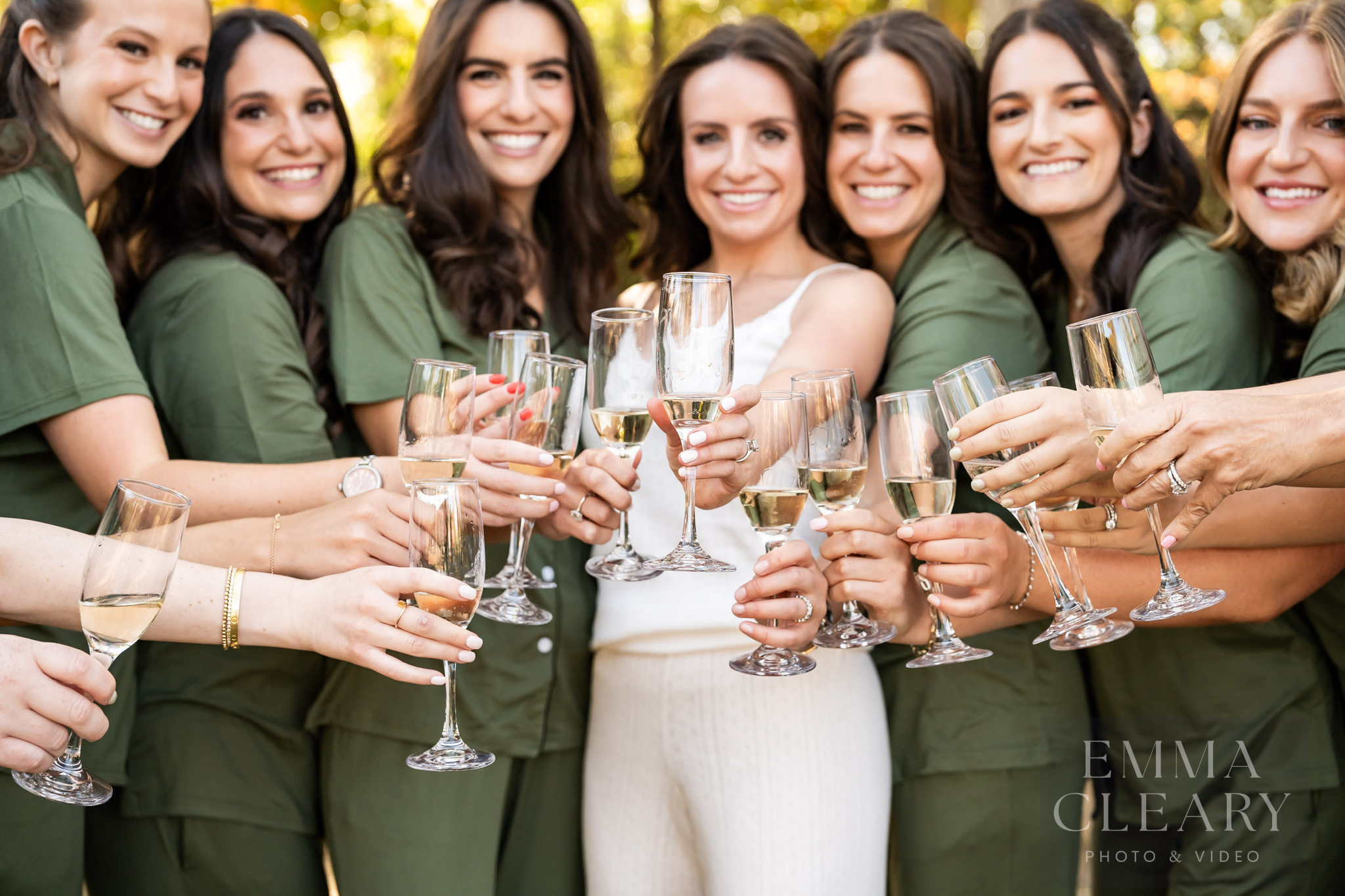 The bride and bridesmaids celebrate