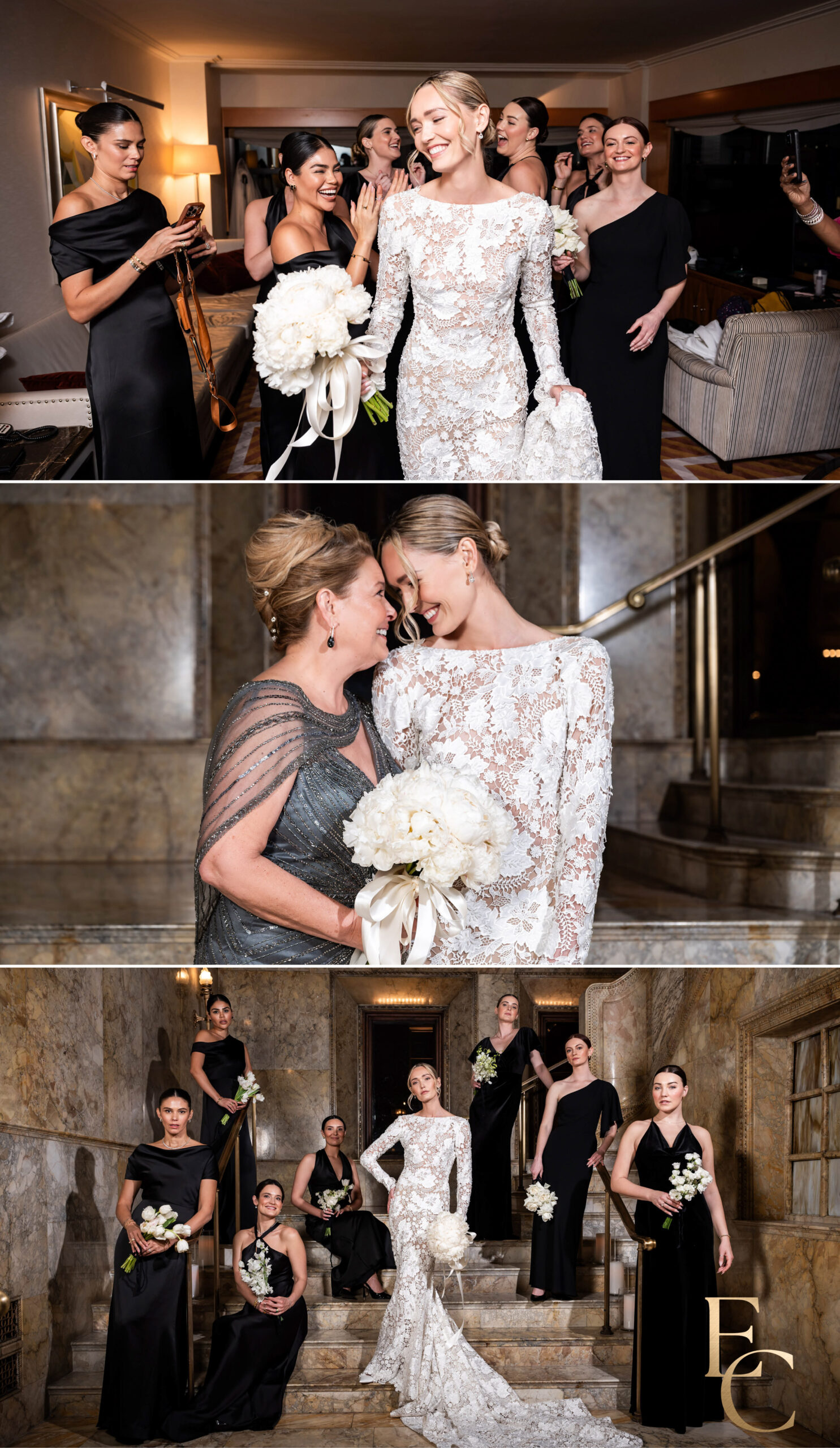 Bride and bridesmaids portraits at NY Palace Hotel