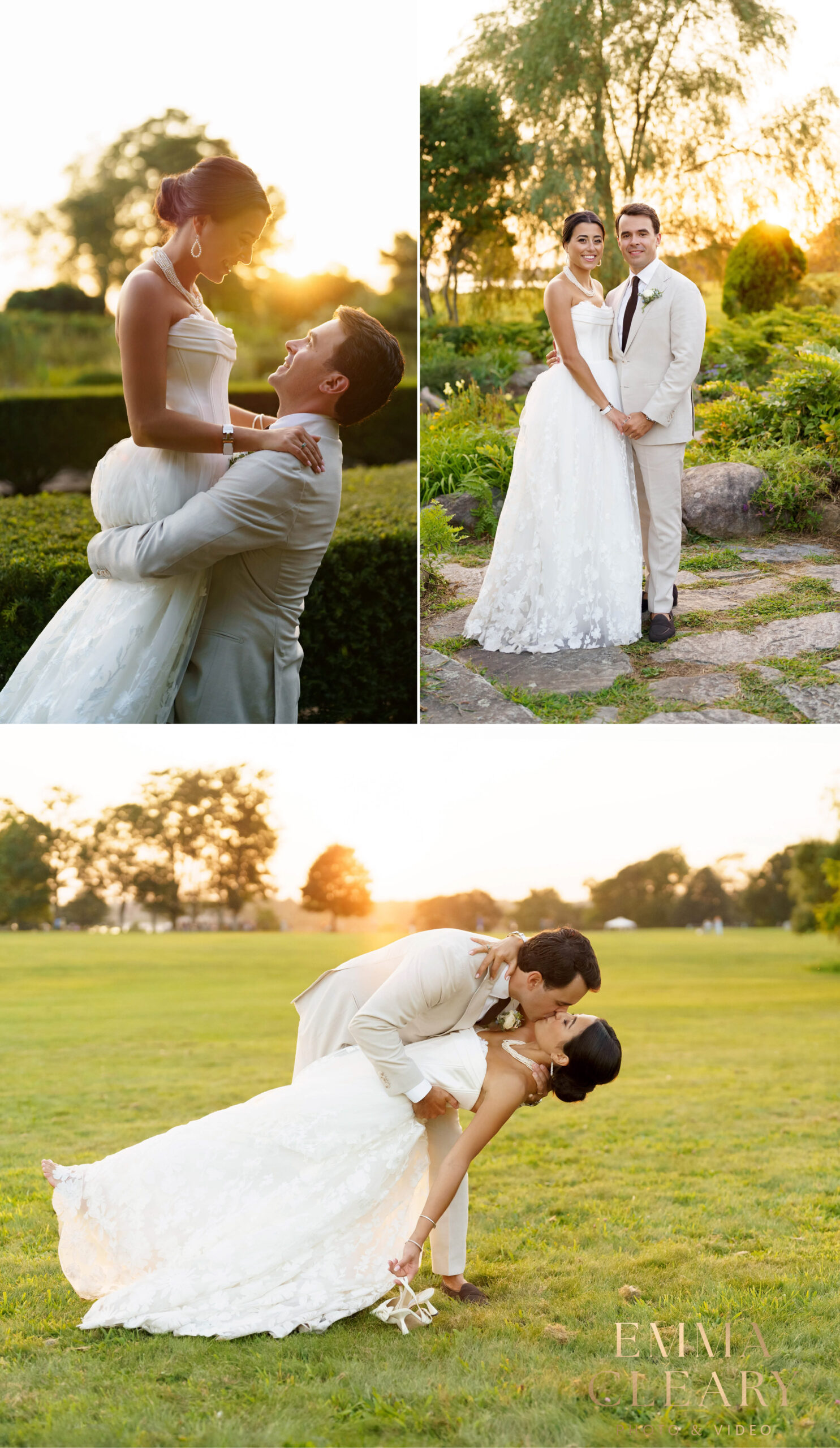 Sunset photos of the bride and groom at Eolia Mansion at Harkness State