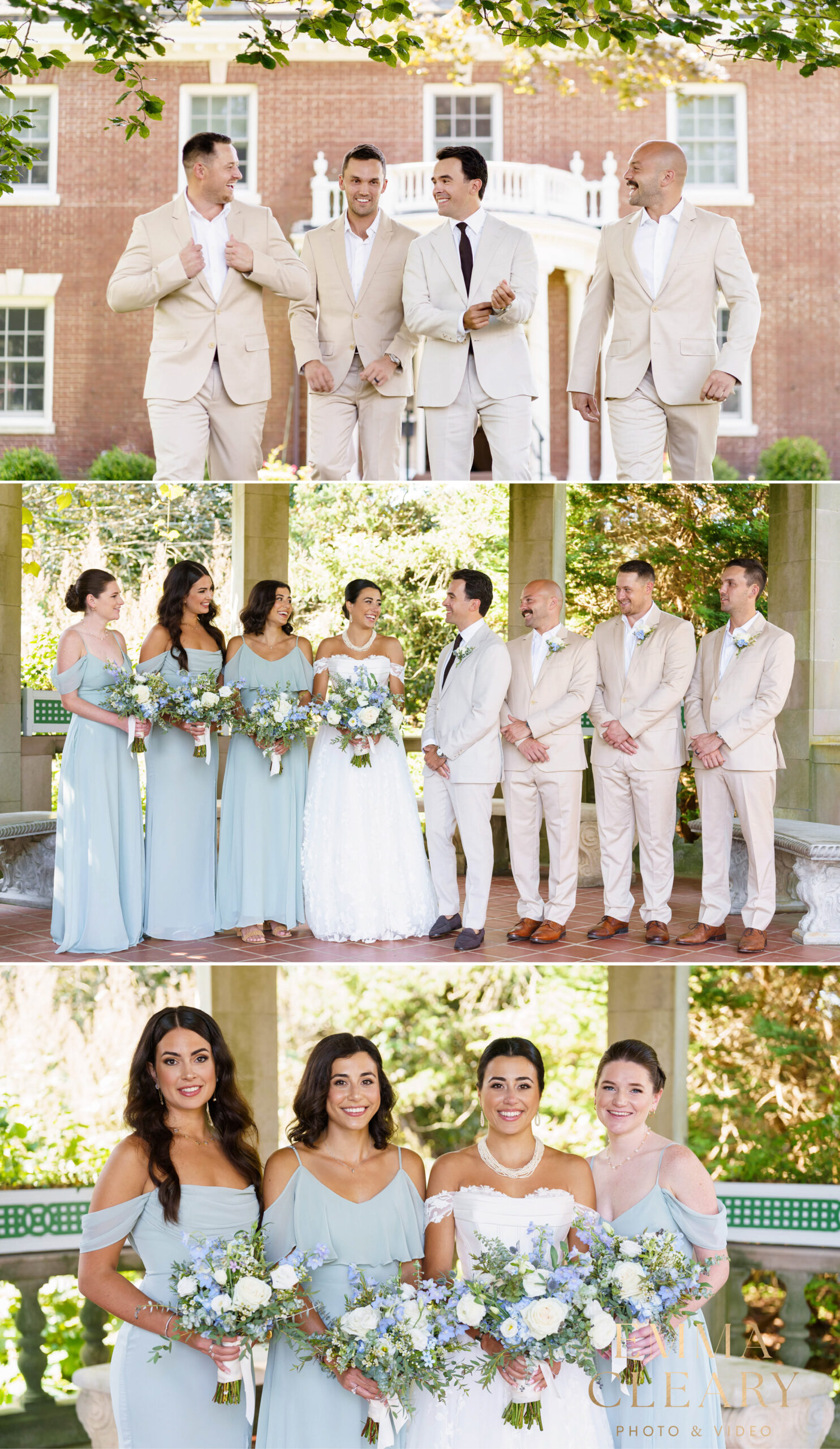 Group photos of a couple and their friends at Eolia Mansion at Harkness State