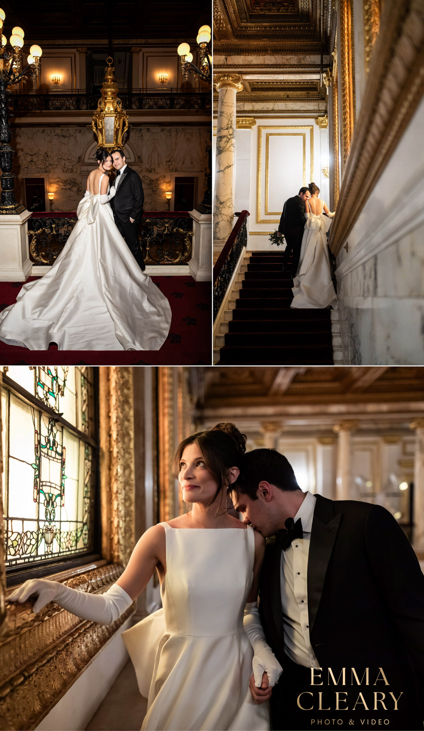Editorial photos of the bride and groom at the Metropolitan Club