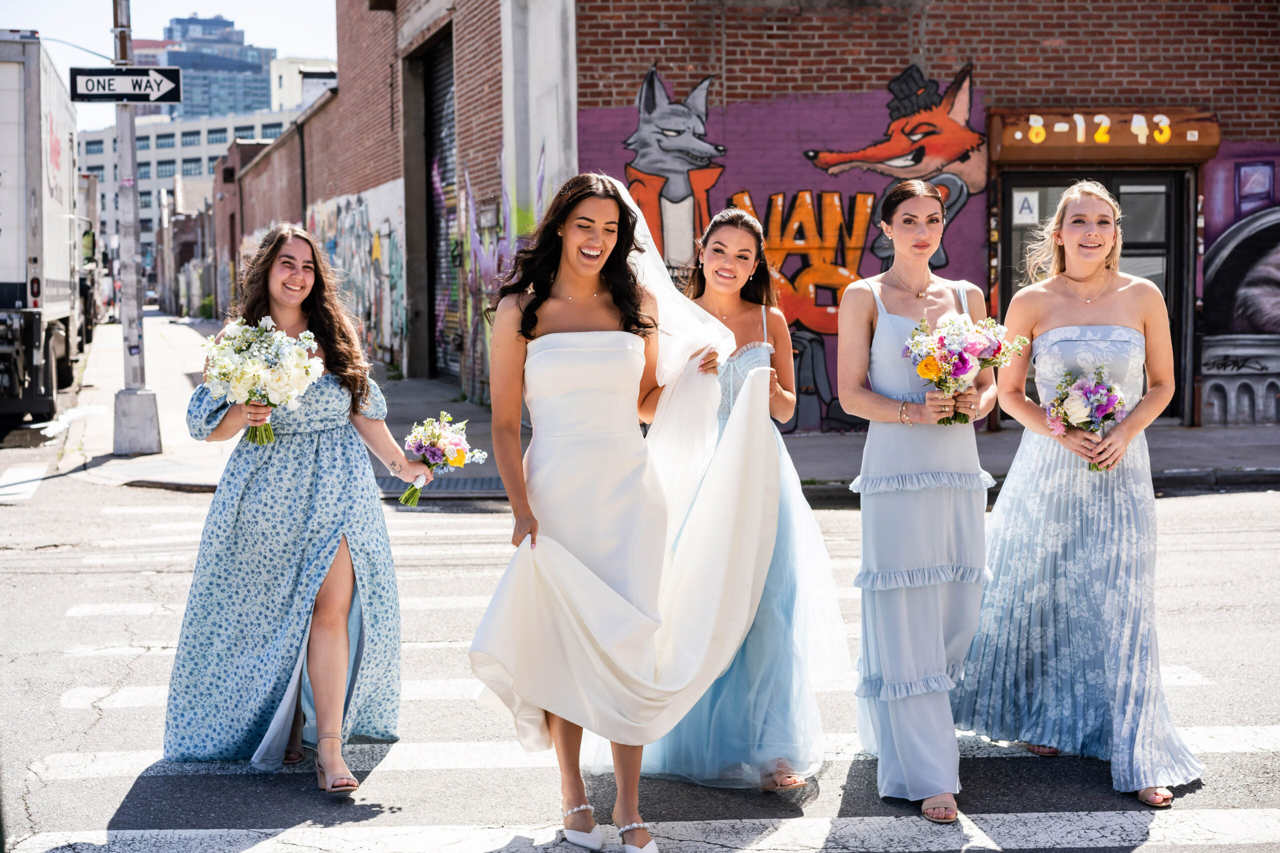 bridesmaids dresses blue but different