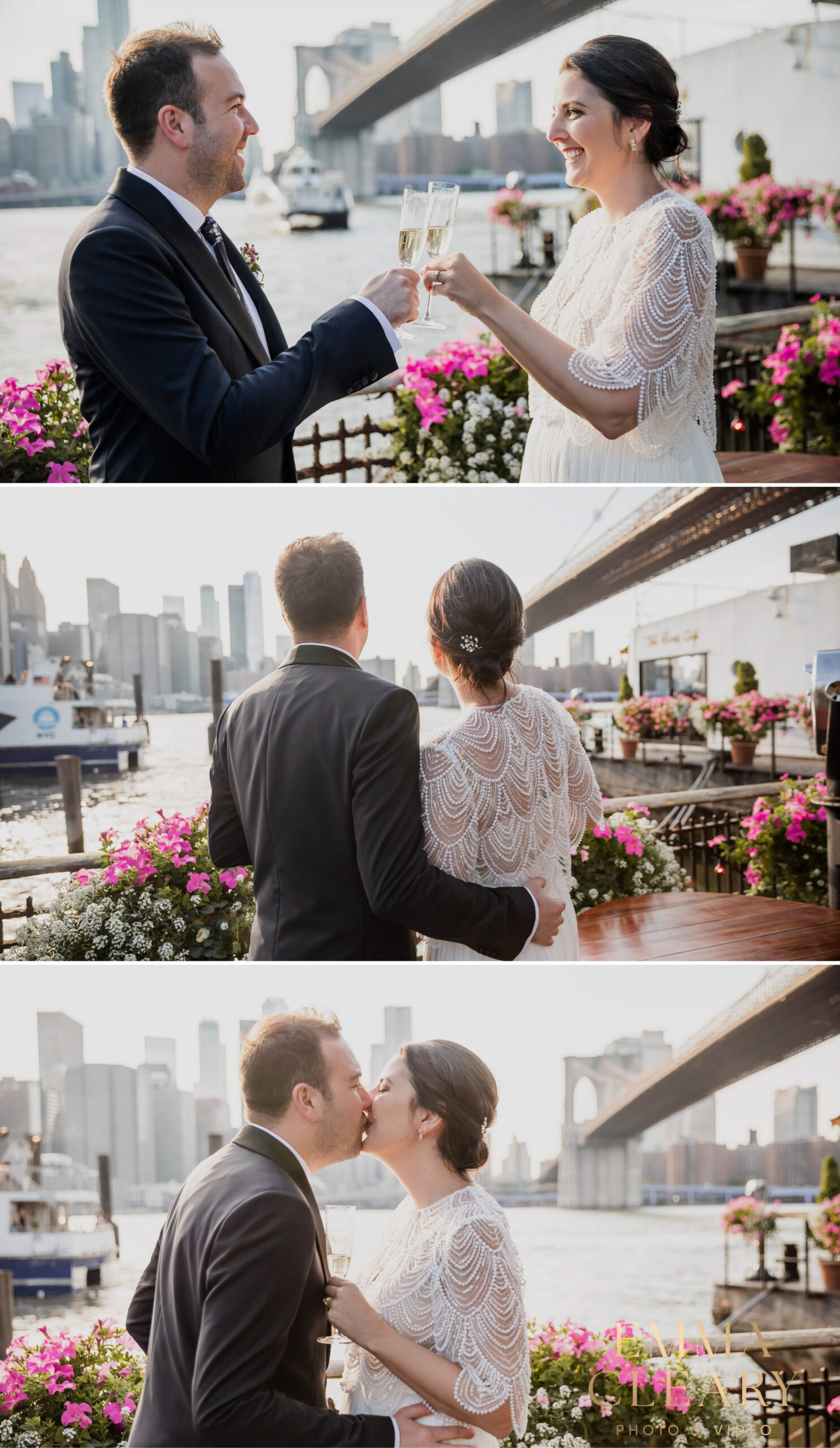 Photojournalistic wedding photos of the bride and groom at The River Cafe