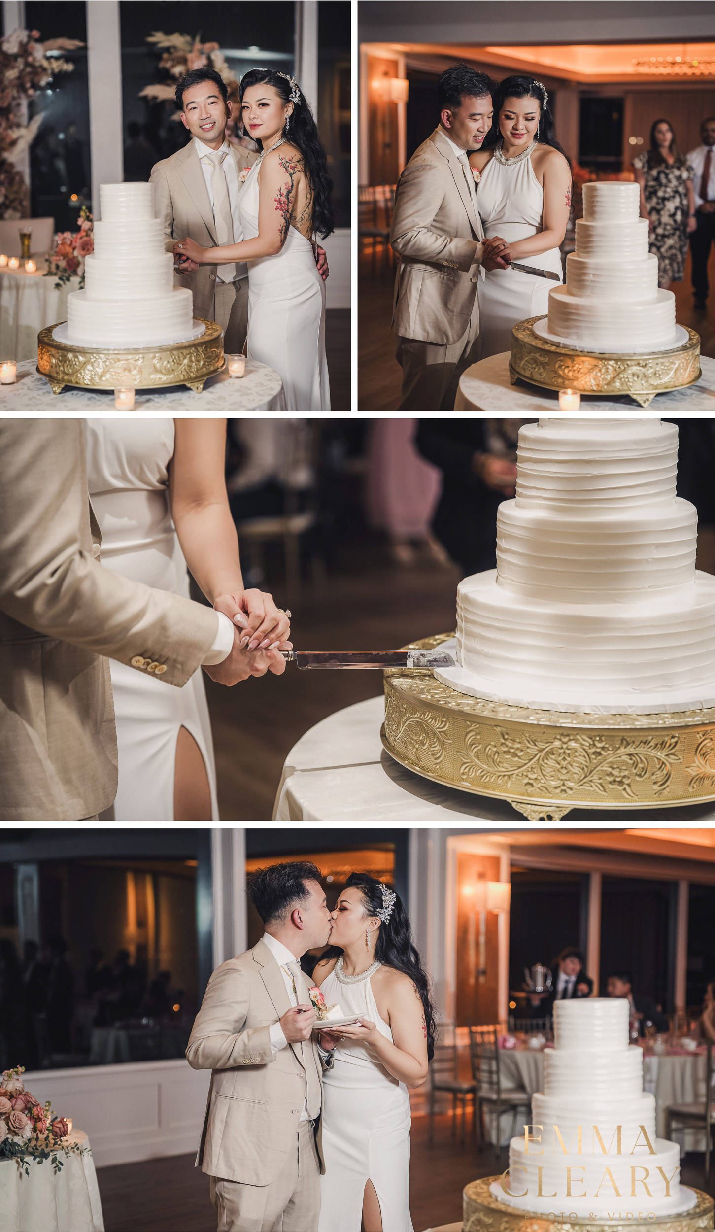Photos of cutting a wedding cake at The Piermont