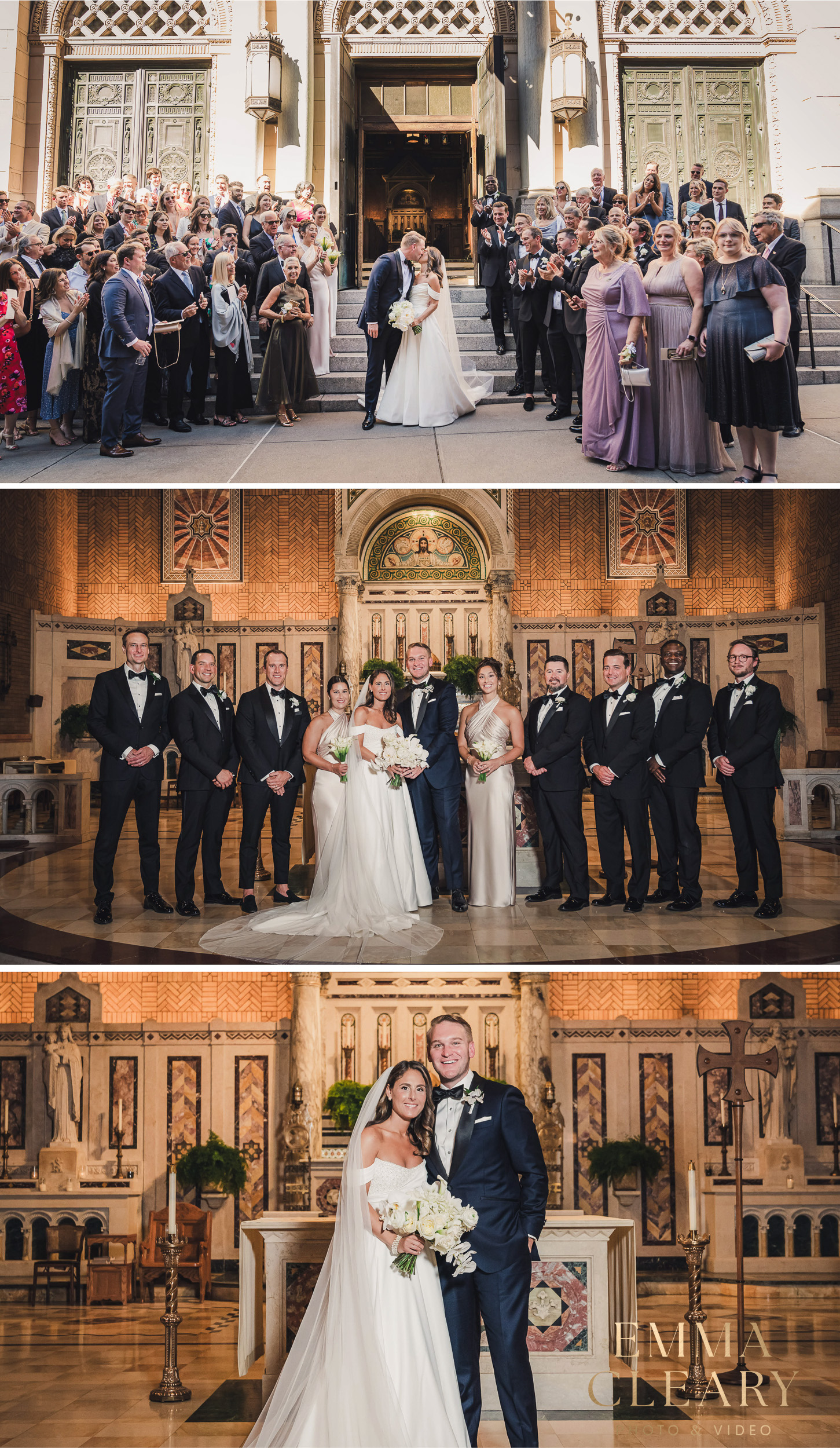 Editorial photos of the bride and groom at a church in NYC