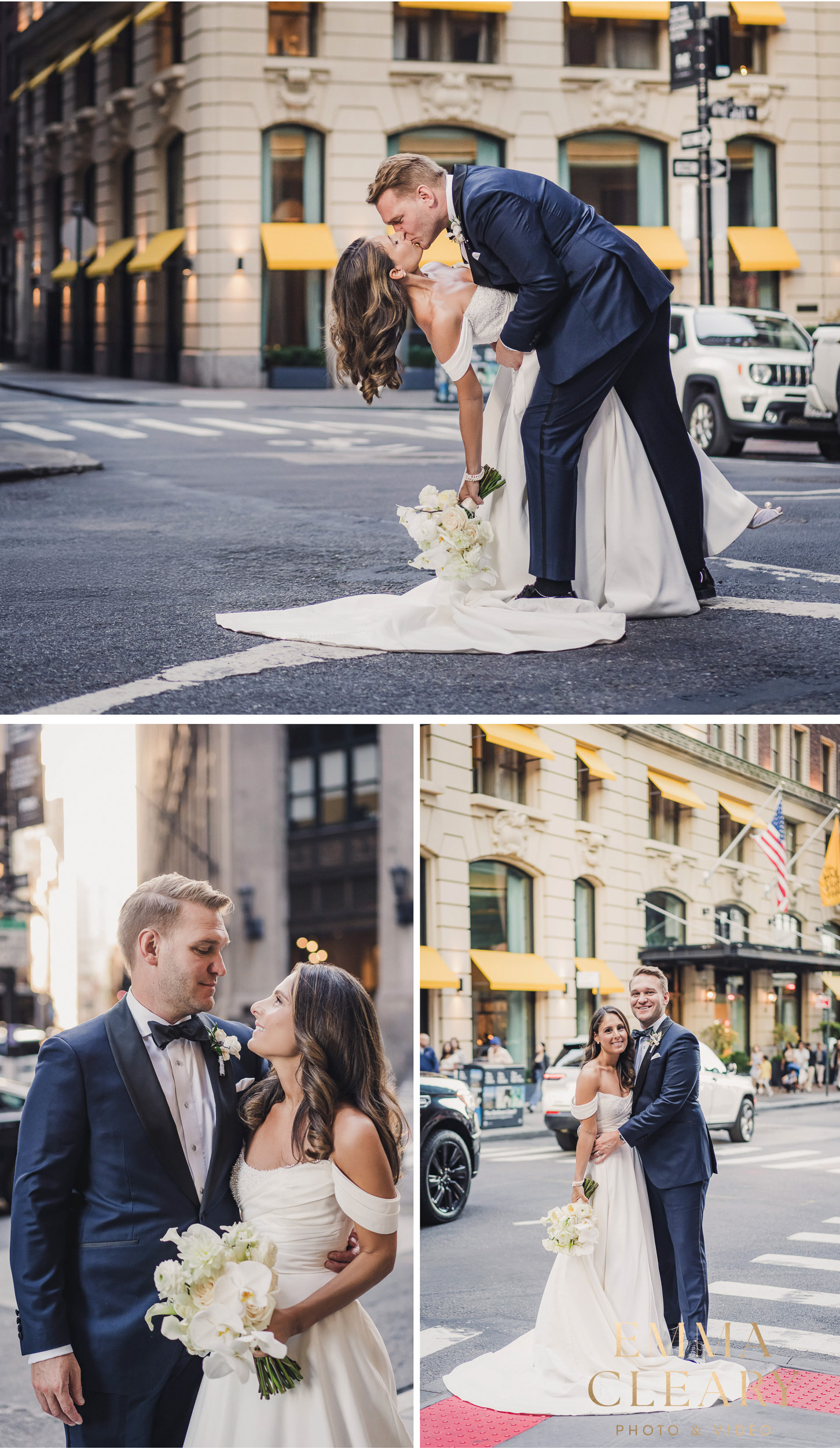 Editorial wedding portraits of the bride and groom on the streets of NYC