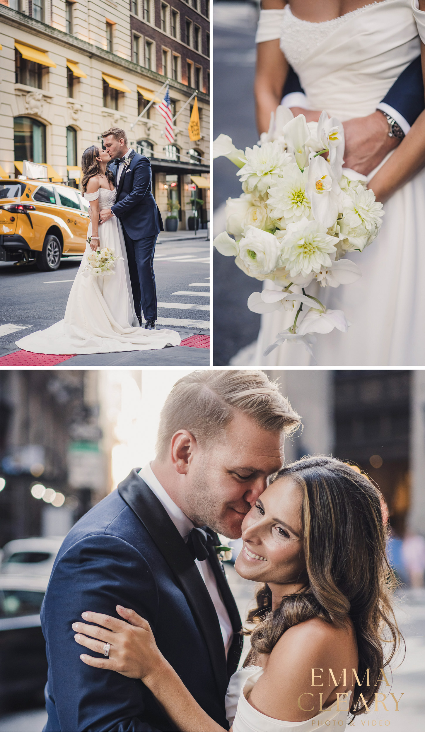 Photojournalistic wedding photos of the bride and groom on the streets of NYC