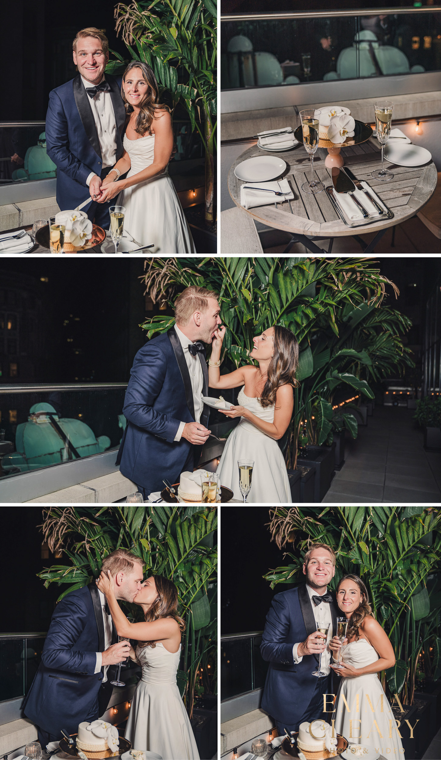 Photos of cutting a wedding cake at Wall Street Hotel
