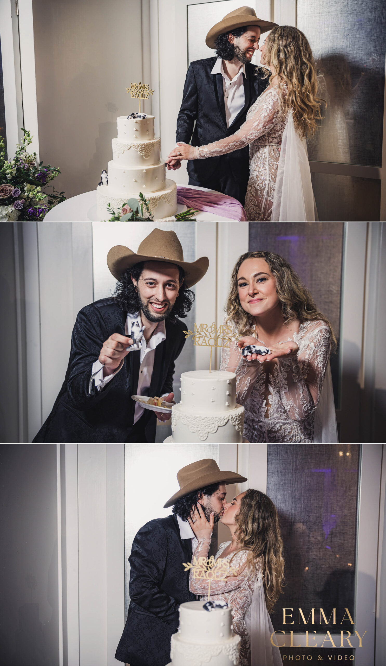 Photos of cutting a wedding cake at Allegria Hotel