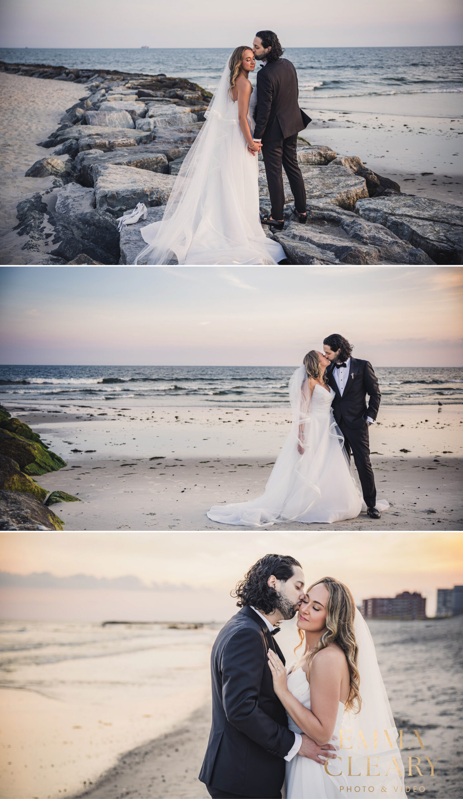 Sunset wedding kiss at Long Beach
