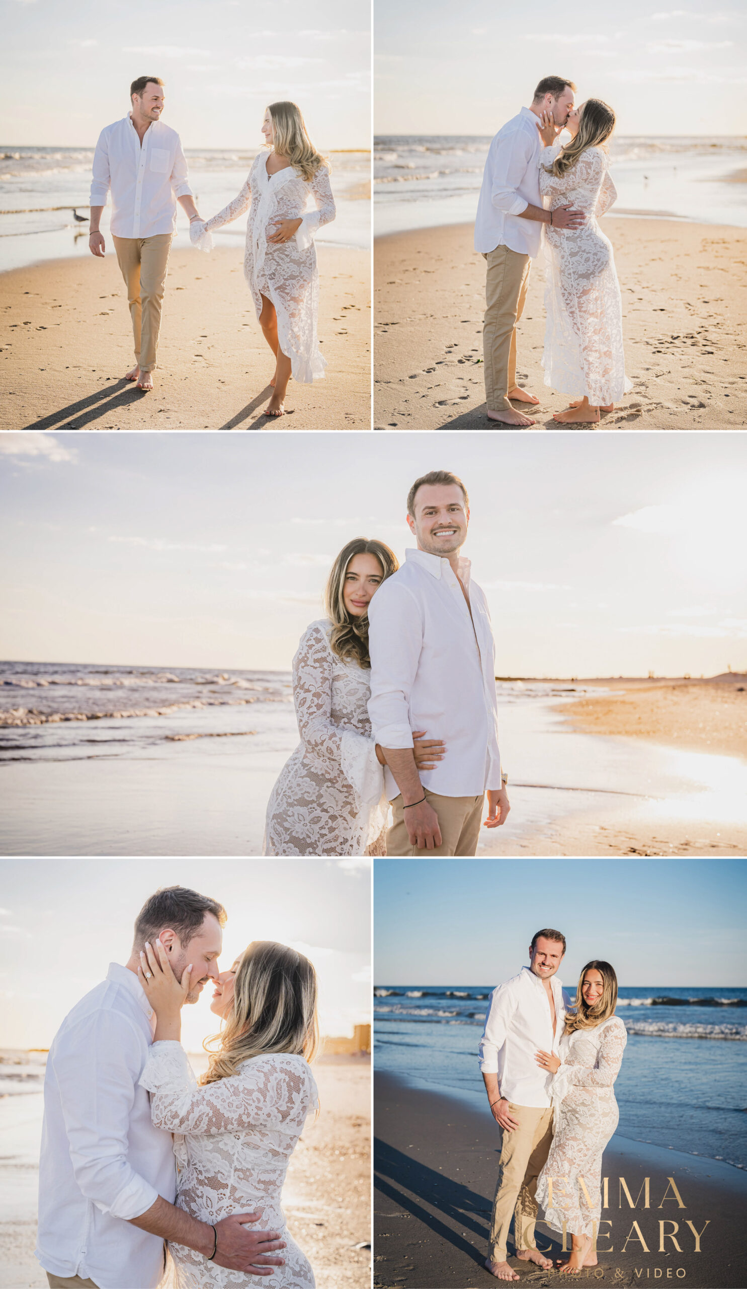 Engagement photos of a couple at a beach on long island