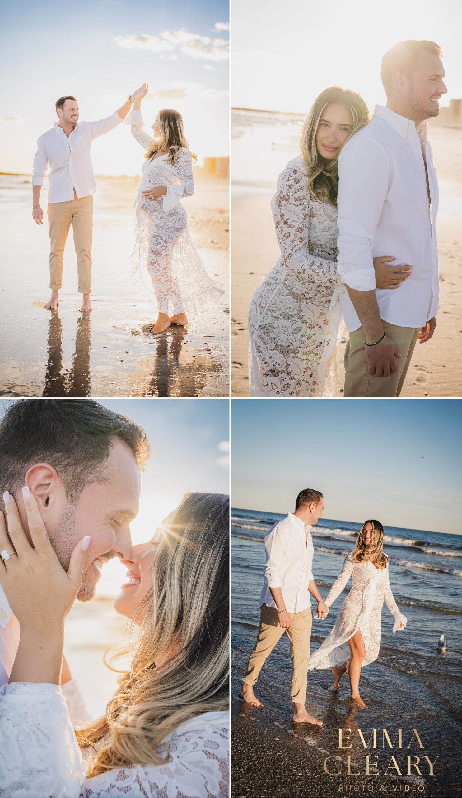 Engagement photos of a couple at a beach on long island