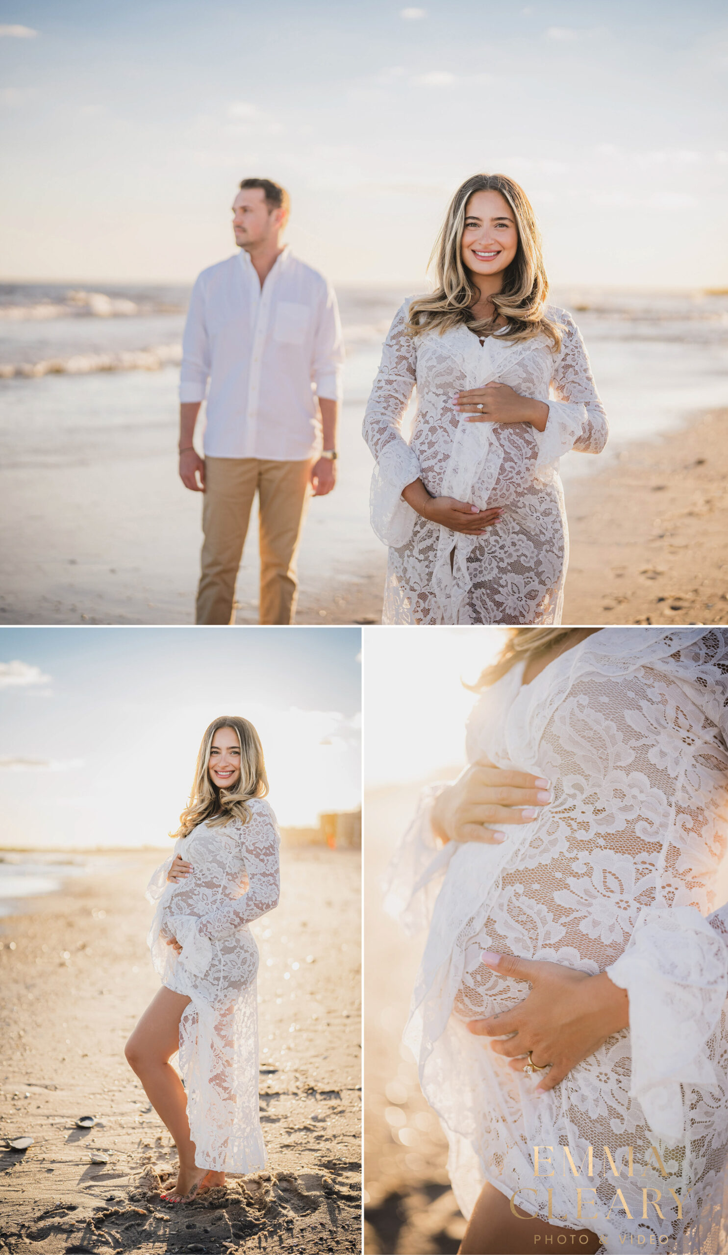 Engagement photos of a couple at a beach on long island