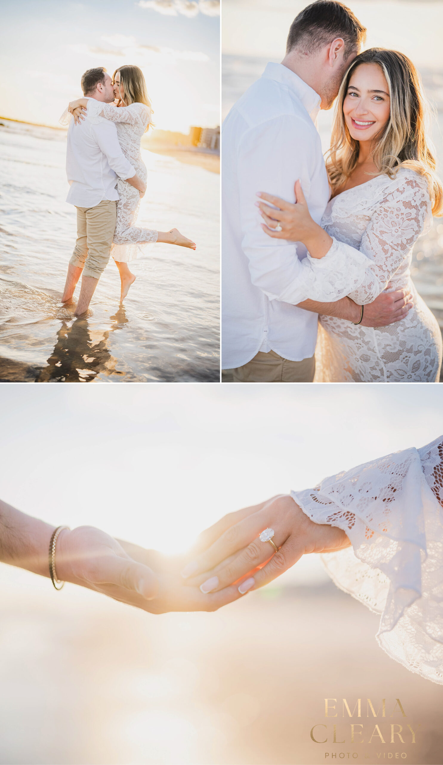 Engagement photos of a couple at a beach on long island
