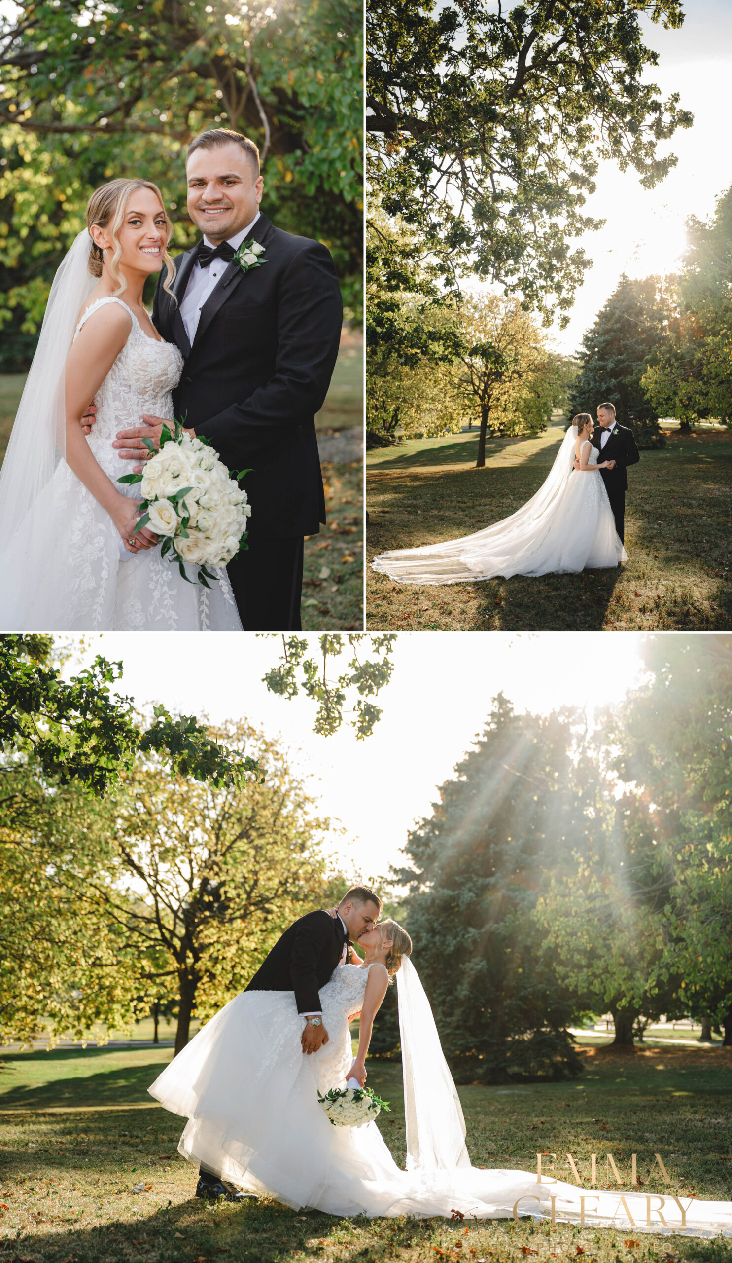 Editorial wedding photos of the bride and groom in Glen Island Park