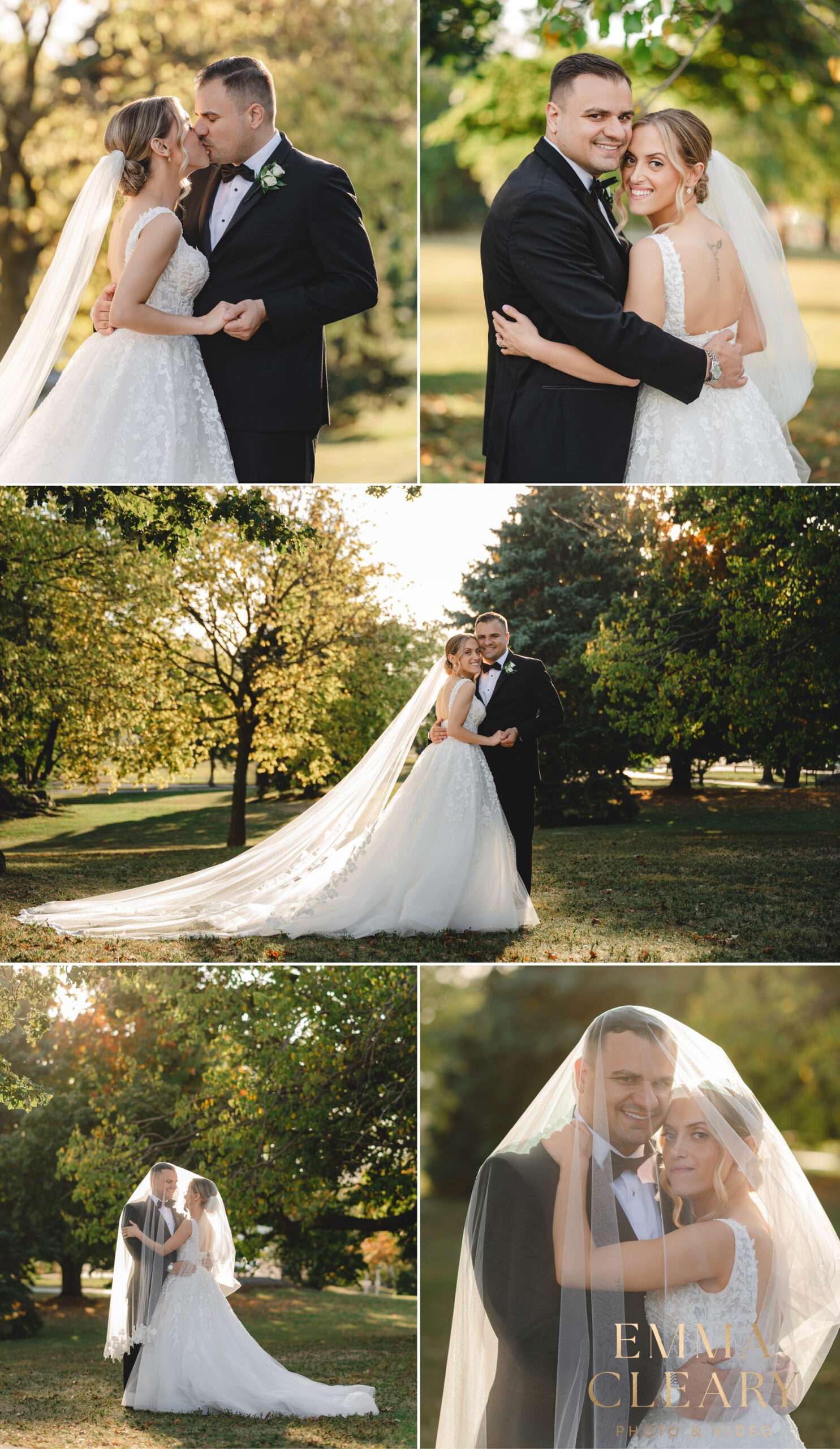 Editorial wedding photos of the bride and groom in Glen Island Park