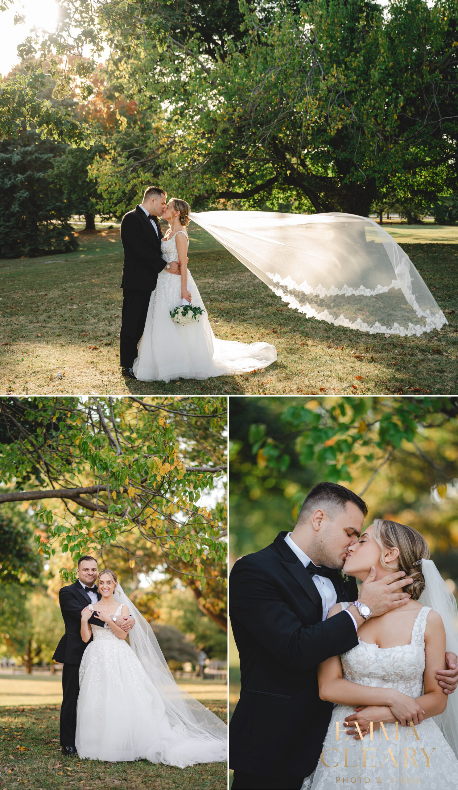 Editorial wedding photos of the bride and groom in Glen Island Park