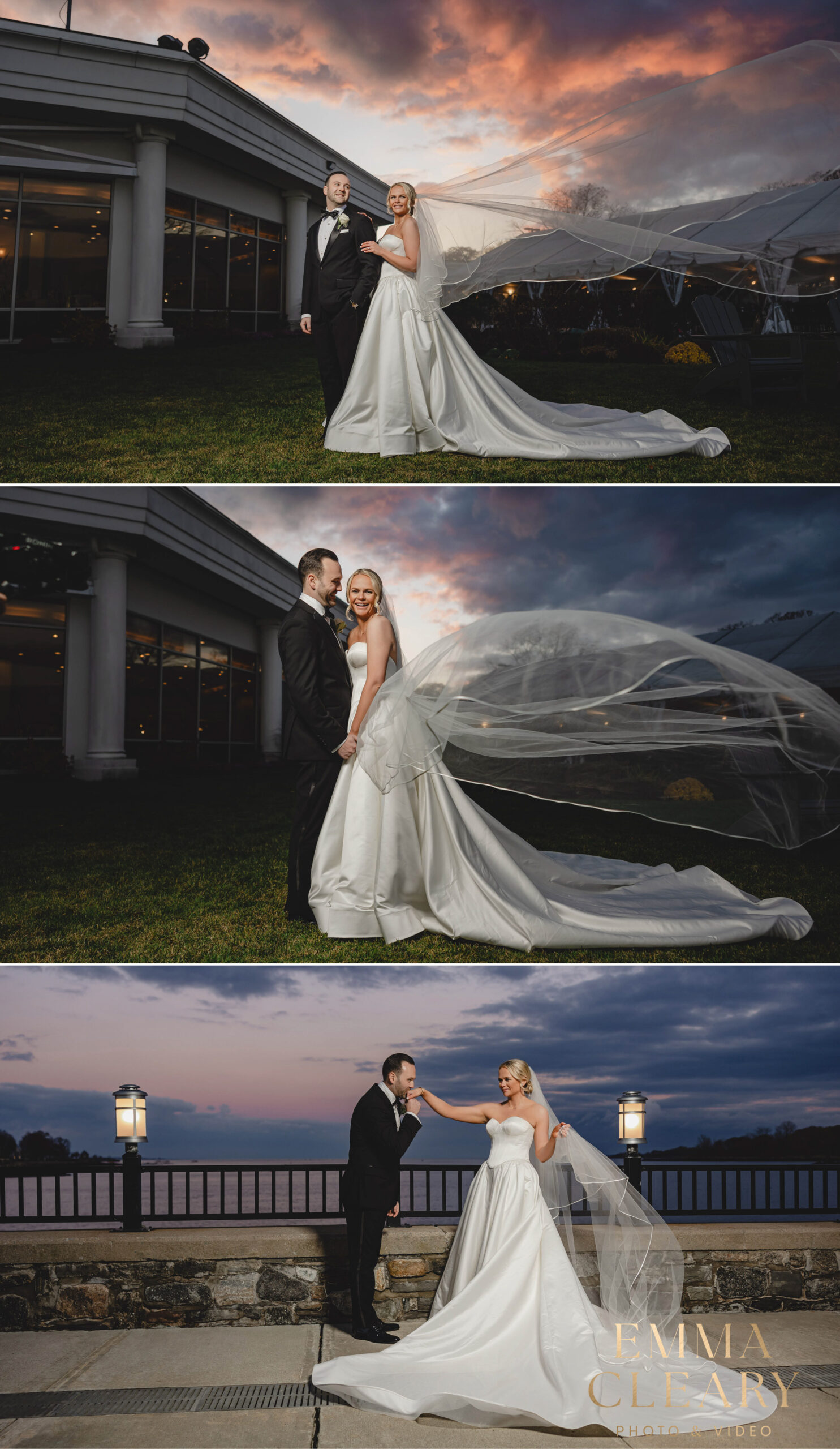 Editorial wedding photos of a couple at the Glen Island Harbor Club