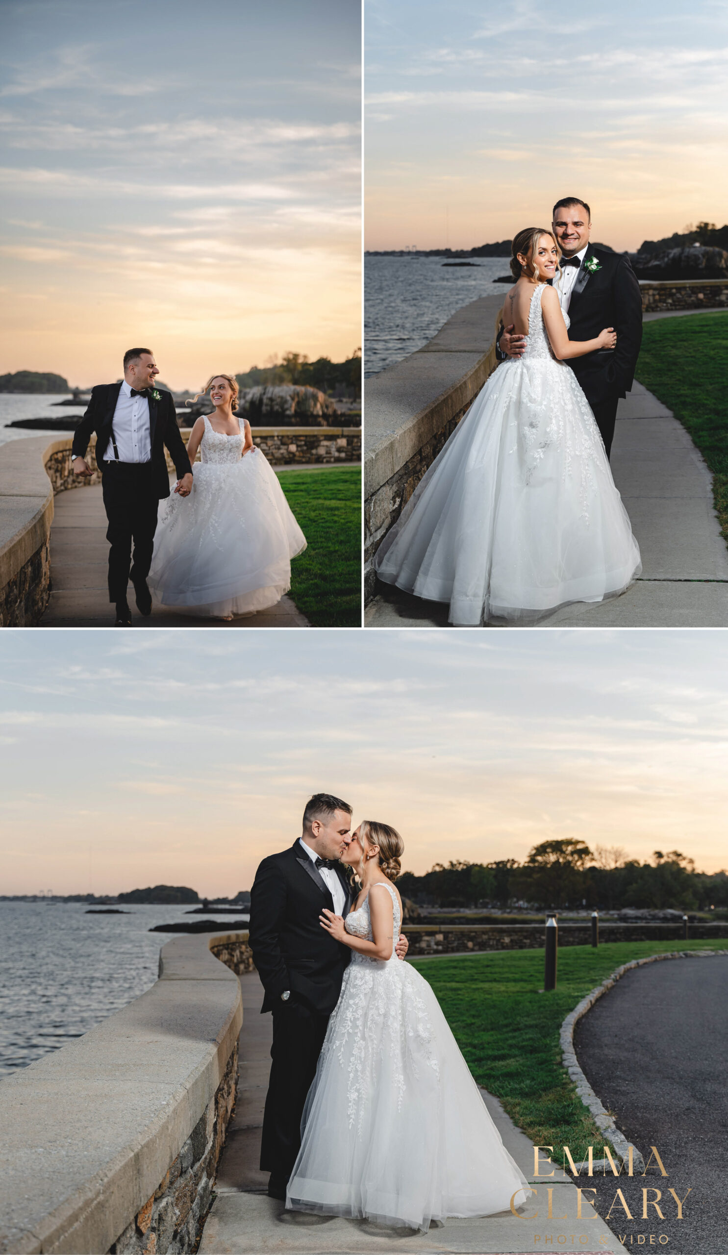 Photojournalistic wedding photos of a couple on the waterfront in Glen Island Park