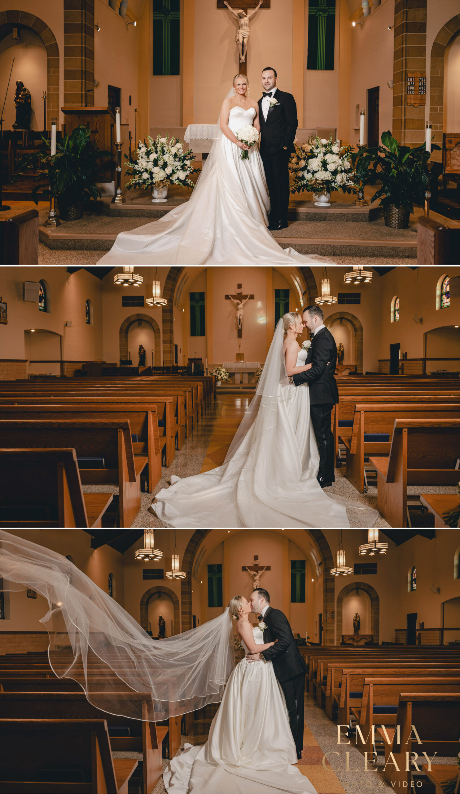 Editorial wedding photos of the couple in the church